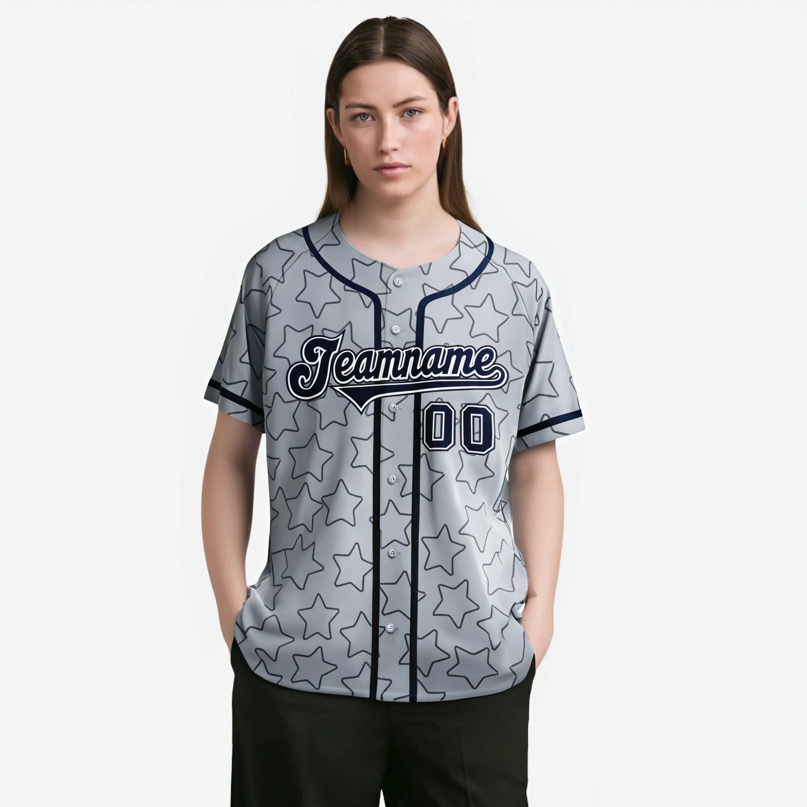 Custom Star Gray Black Baseball Jersey Button Down Shirt Personalized for Adults/Youth