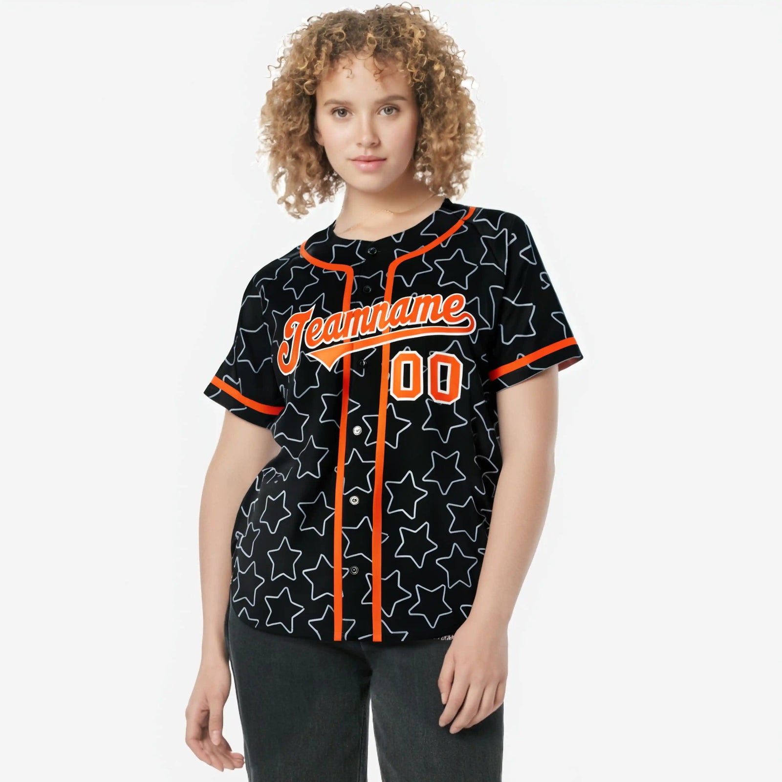Custom Star Black Orange Baseball Jersey Button Down Shirt Personalized for Adults/Youth