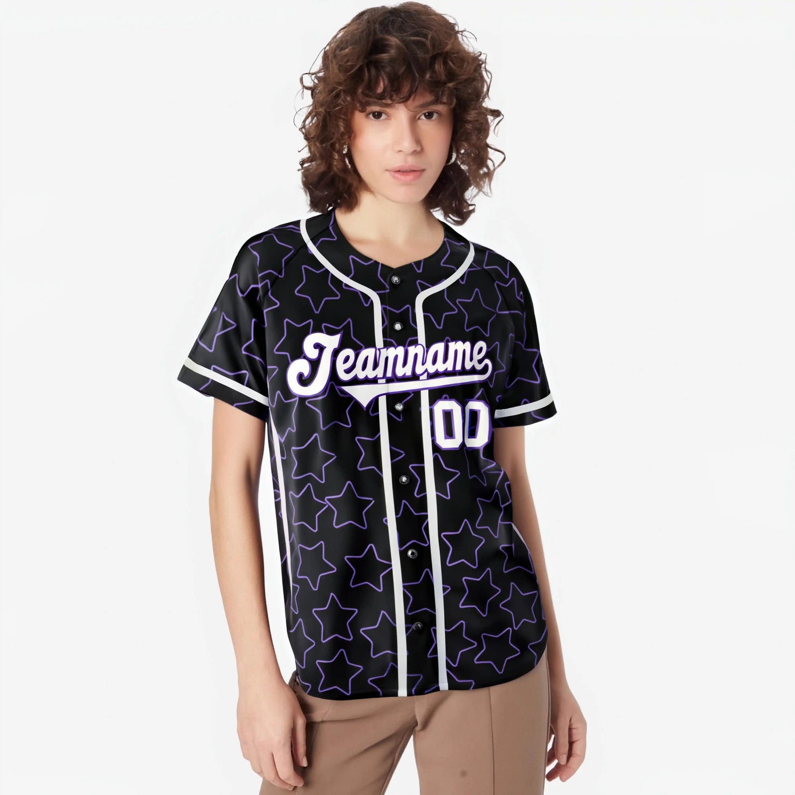 Custom Star Black White Baseball Jersey Button Down Shirt Personalized for Adults/Youth