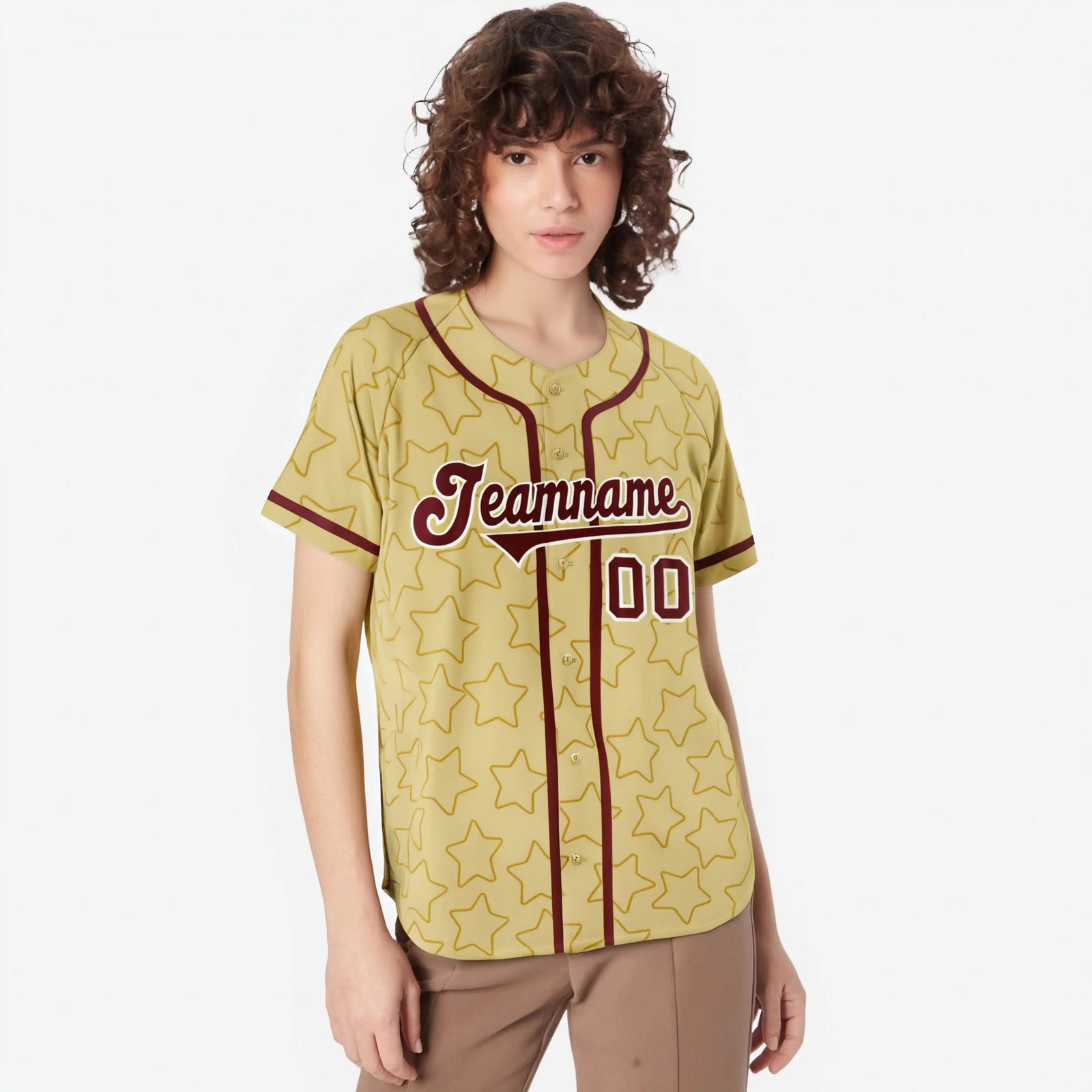 Custom Star Gold Red Baseball Jersey Button Down Shirt Personalized for Adults/Youth
