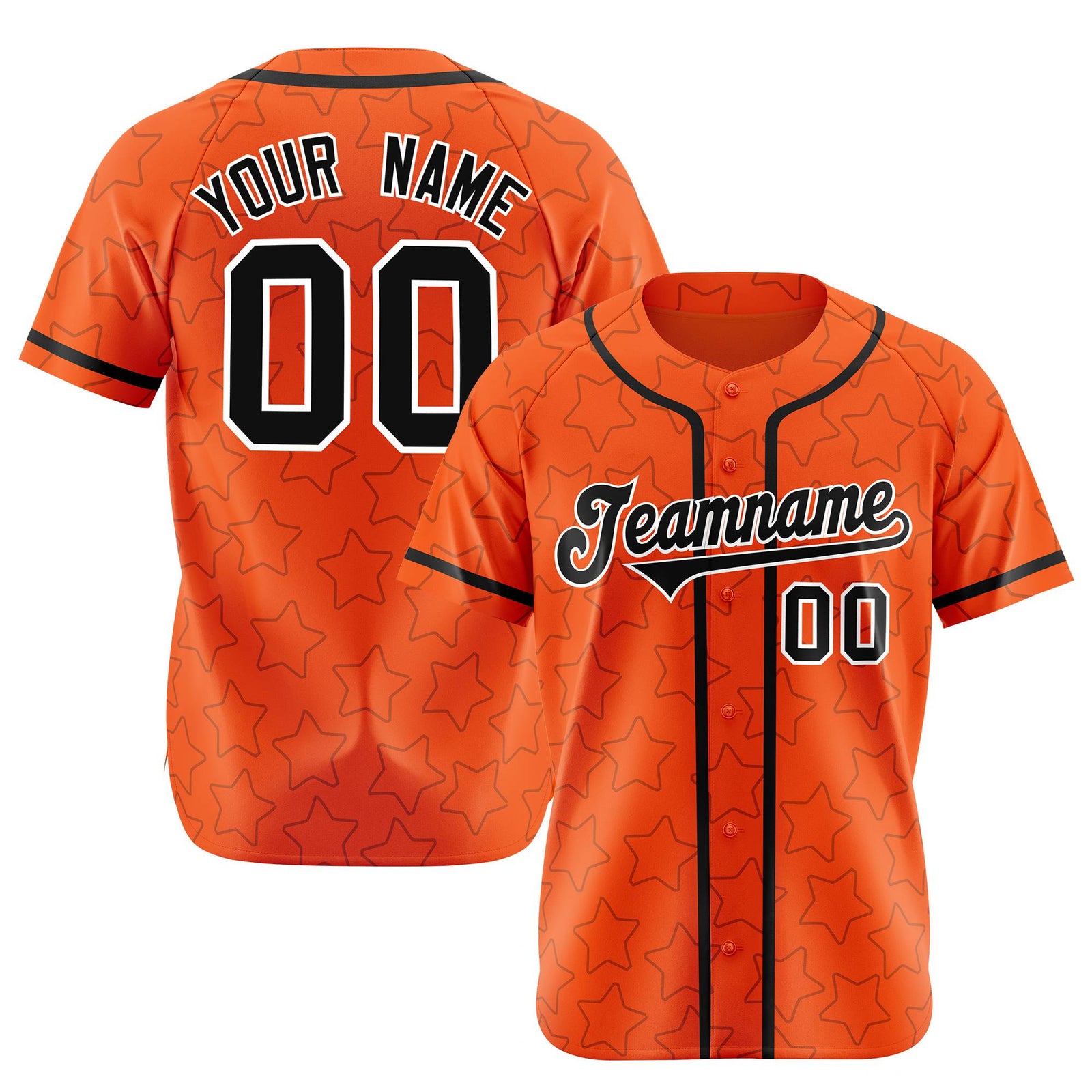 Custom Star Orange Black Baseball Jersey Button Down Shirt Personalized for Adults/Youth