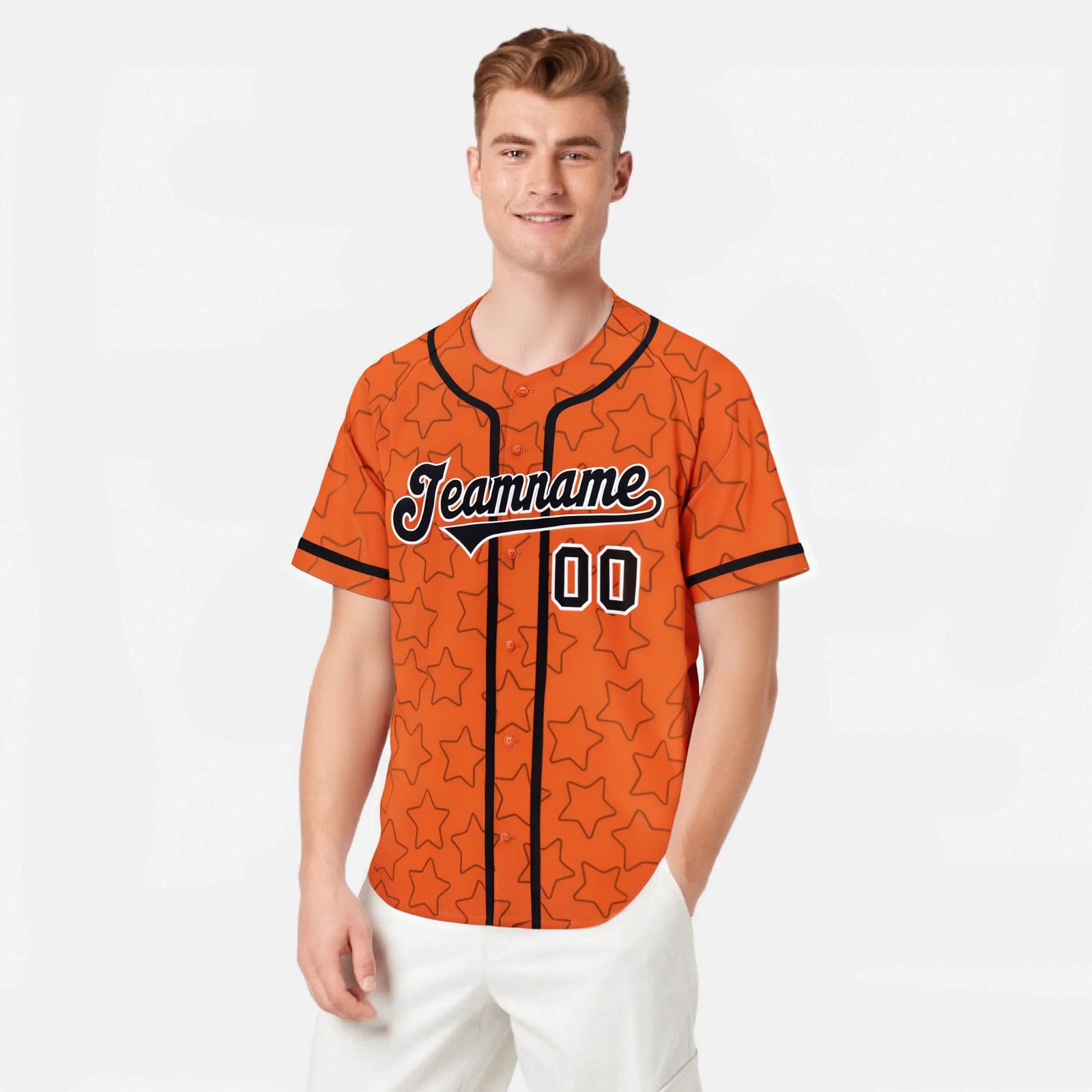 Custom Star Orange Black Baseball Jersey Button Down Shirt Personalized for Adults/Youth