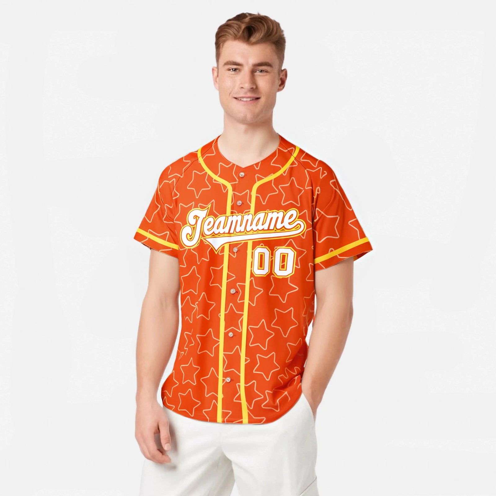 Custom Star Orange White-Gold Baseball Jersey Button Down Shirt Personalized for Adults/Youth