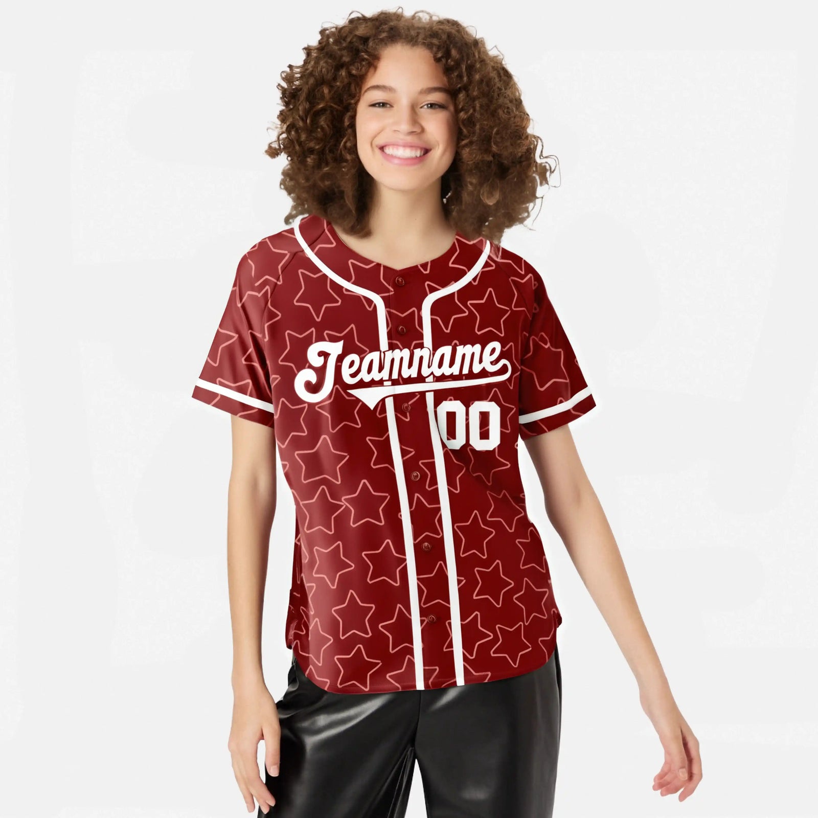 Custom Star Red Black Baseball Jersey Button Down Shirt Personalized for Adults/Youth