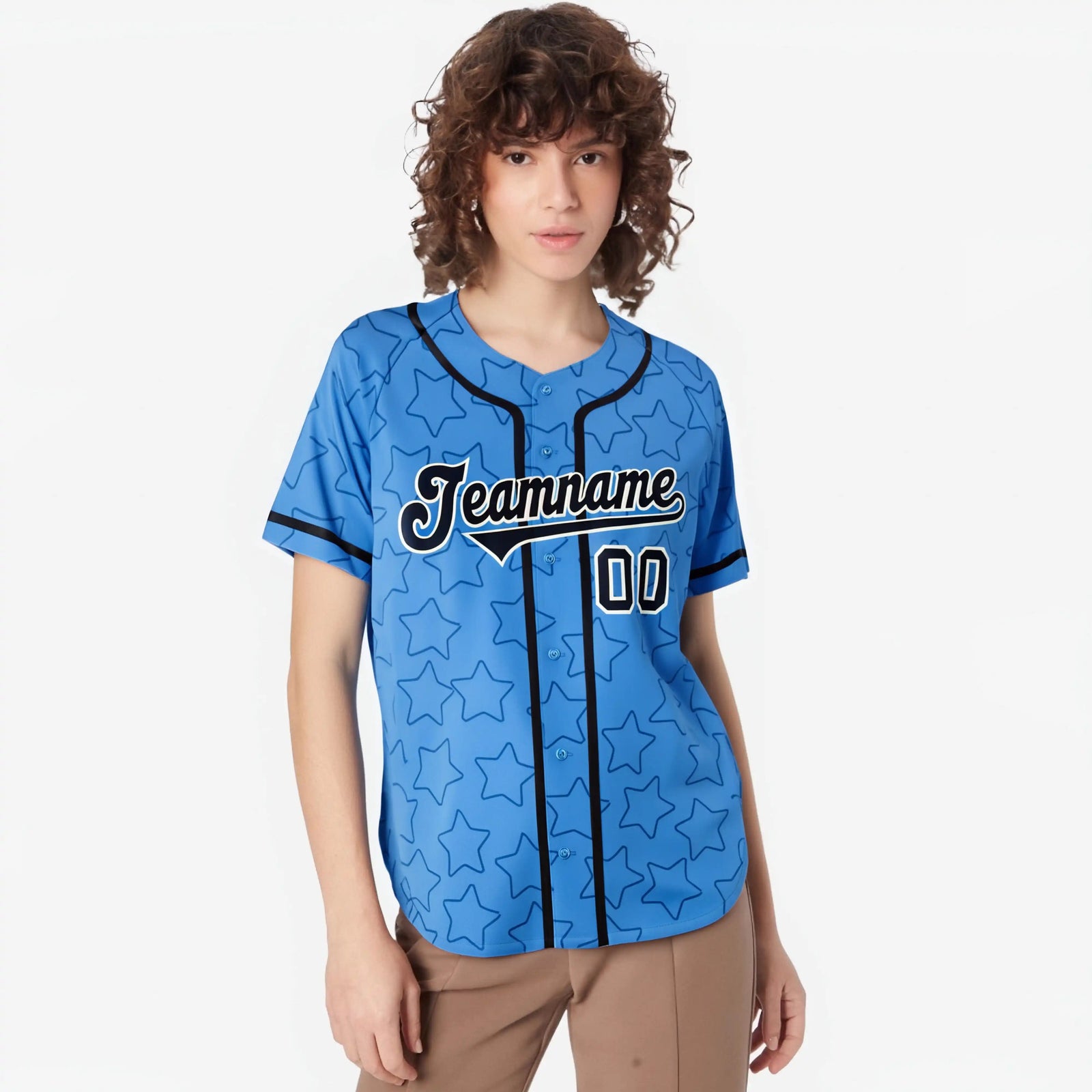 Custom Star Blue Black Baseball Jersey Button Down Shirt Personalized for Adults/Youth