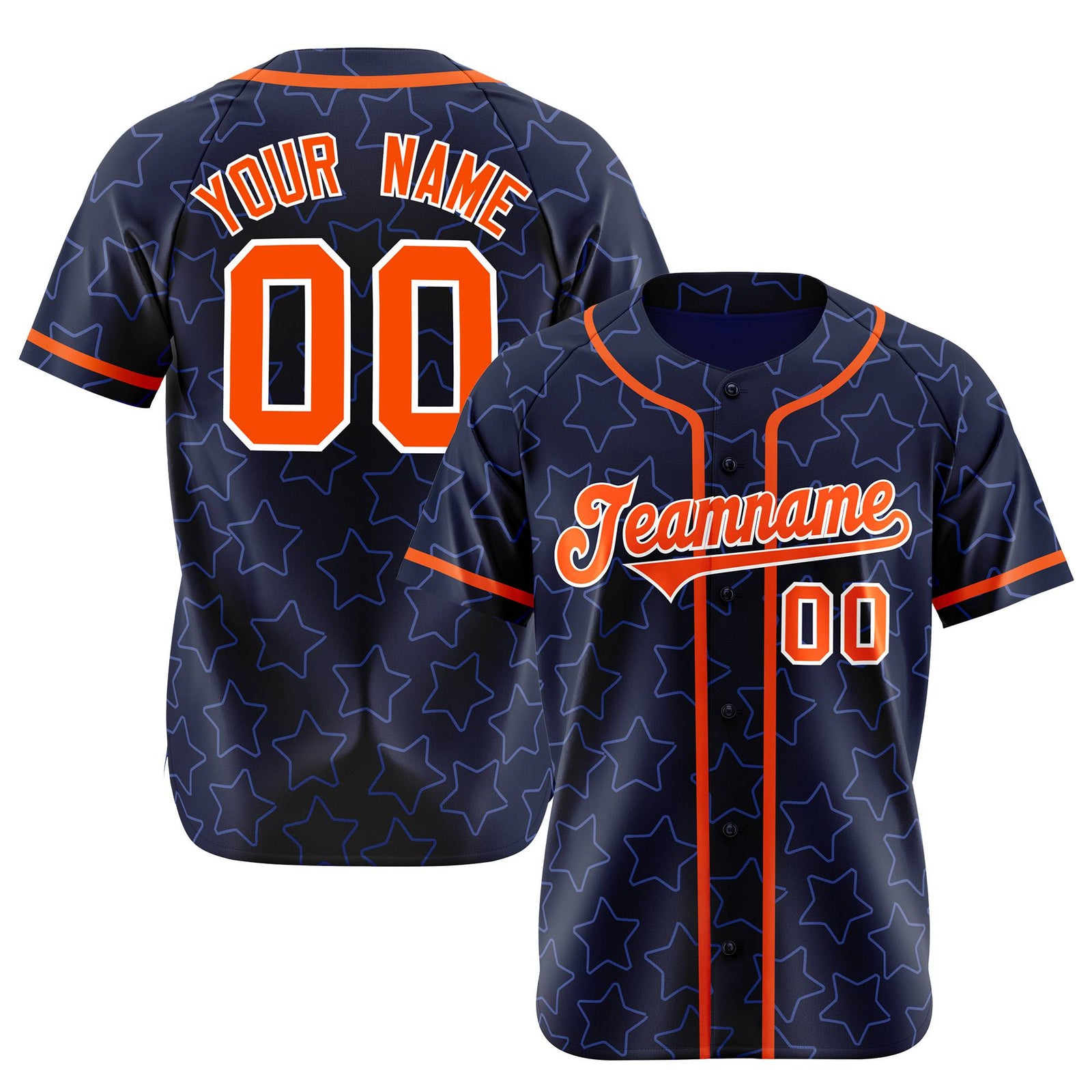 Custom Star Navy Blue Orange Baseball Jersey Button Down Shirt Personalized for Adults/Youth