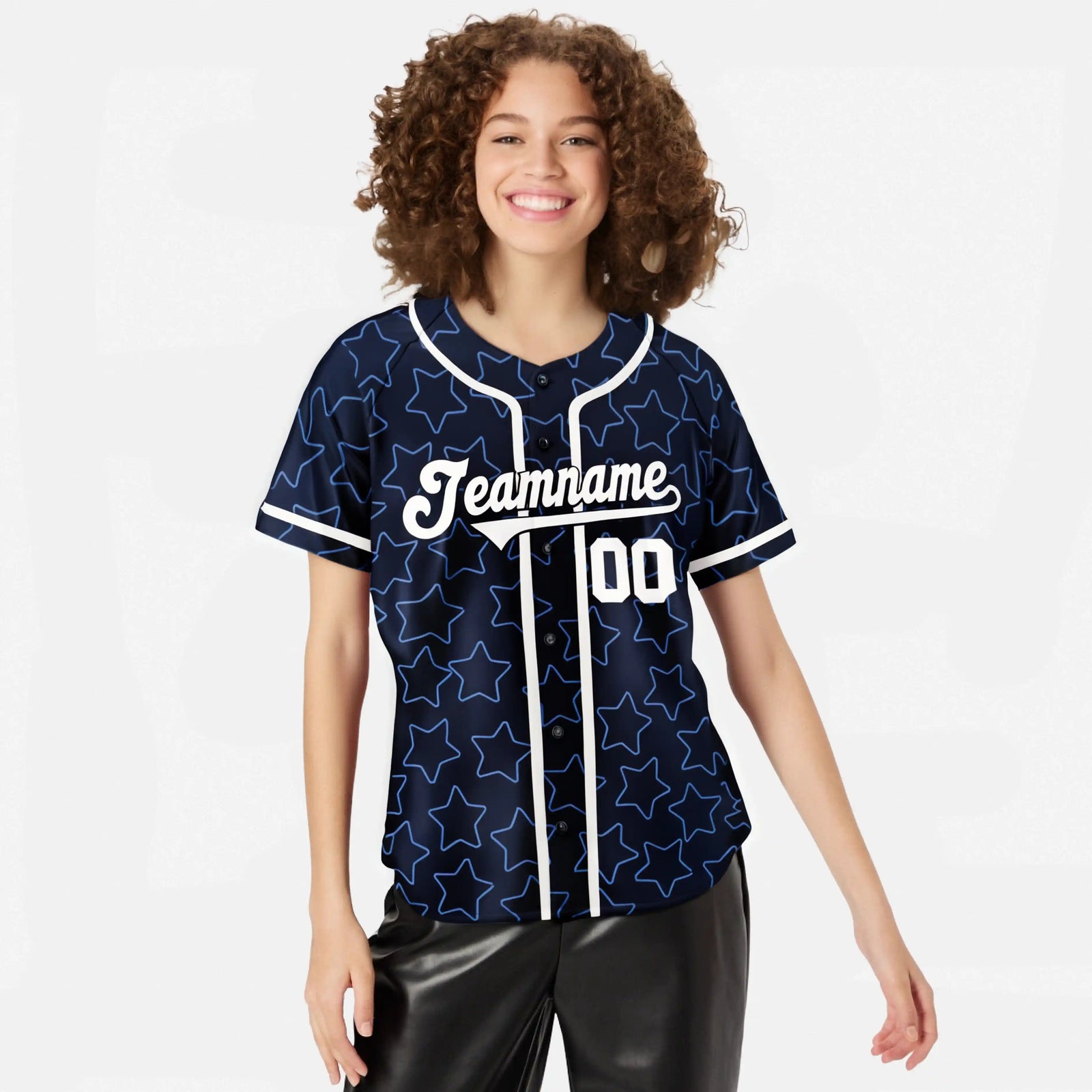 Custom Star Navy Blue-White Baseball Jersey Button Down Shirt Personalized for Adults/Youth