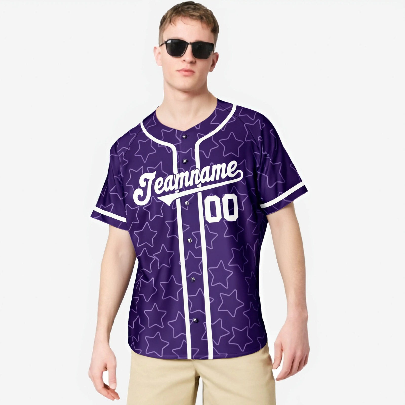 Custom Star Purple White Baseball Jersey Button Down Shirt Personalized for Adults/Youth