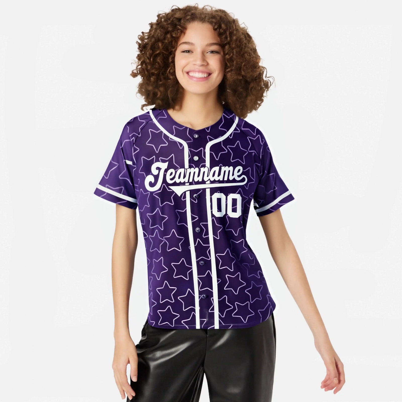 Custom Star Purple White Baseball Jersey Button Down Shirt Personalized for Adults/Youth