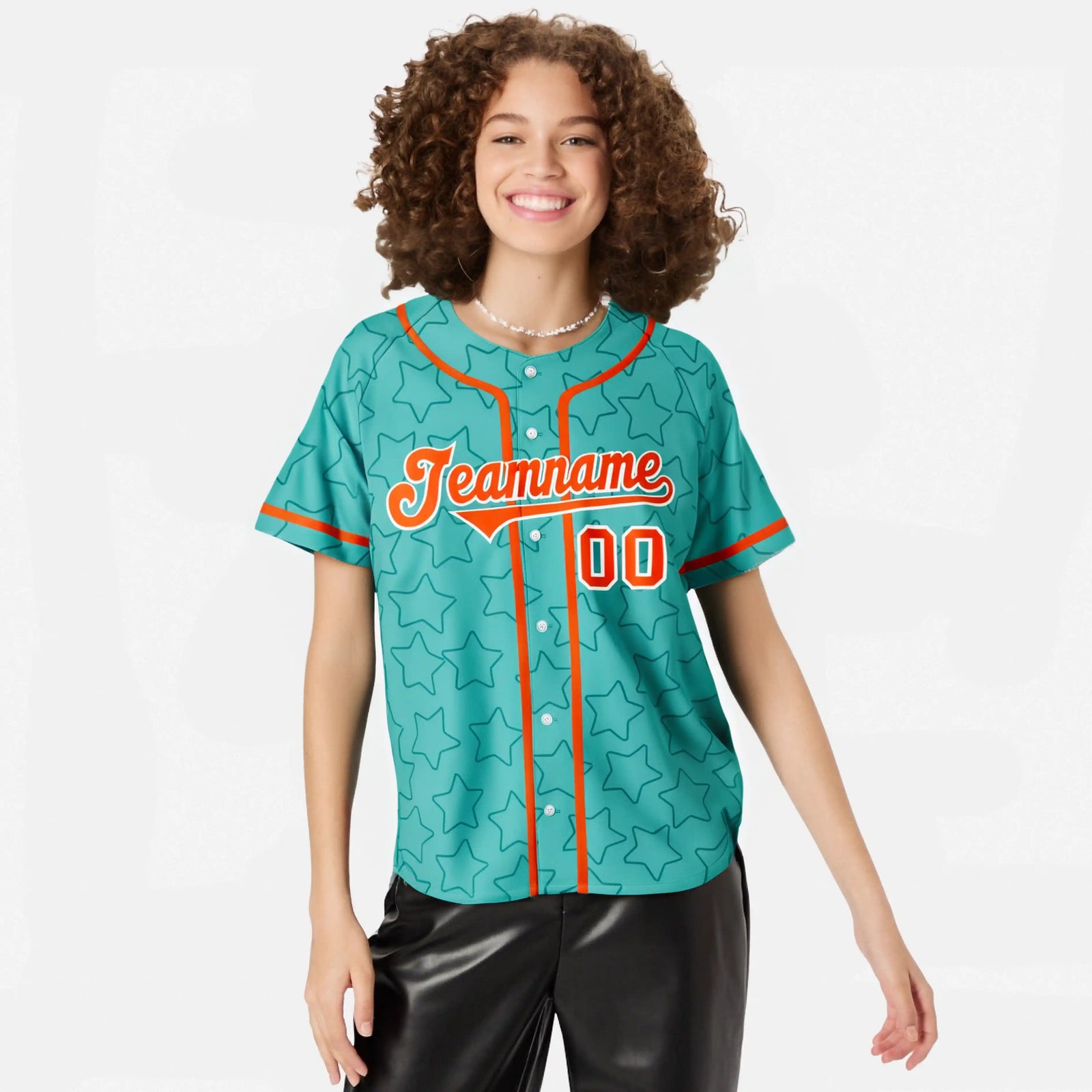 Custom Star Turquoise Orange Baseball Jersey Button Down Shirt Personalized for Adults/Youth