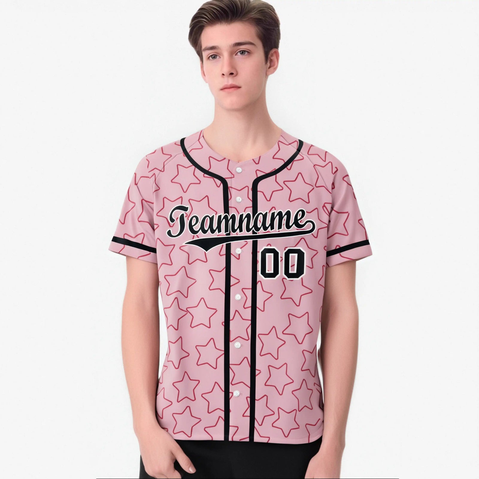 Custom Star Pink Black Baseball Jersey Button Down Shirt Personalized for Adults/Youth