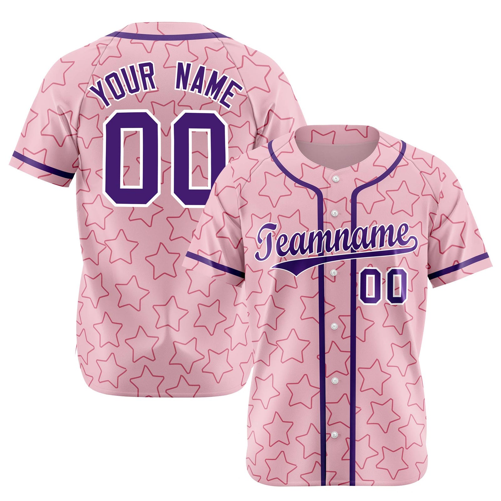 Custom Star Pink violet Baseball Jersey Button Down Shirt Personalized for Adults/Youth