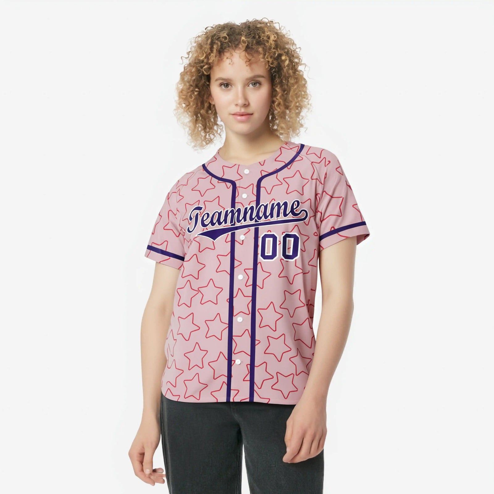 Custom Star Pink violet Baseball Jersey Button Down Shirt Personalized for Adults/Youth