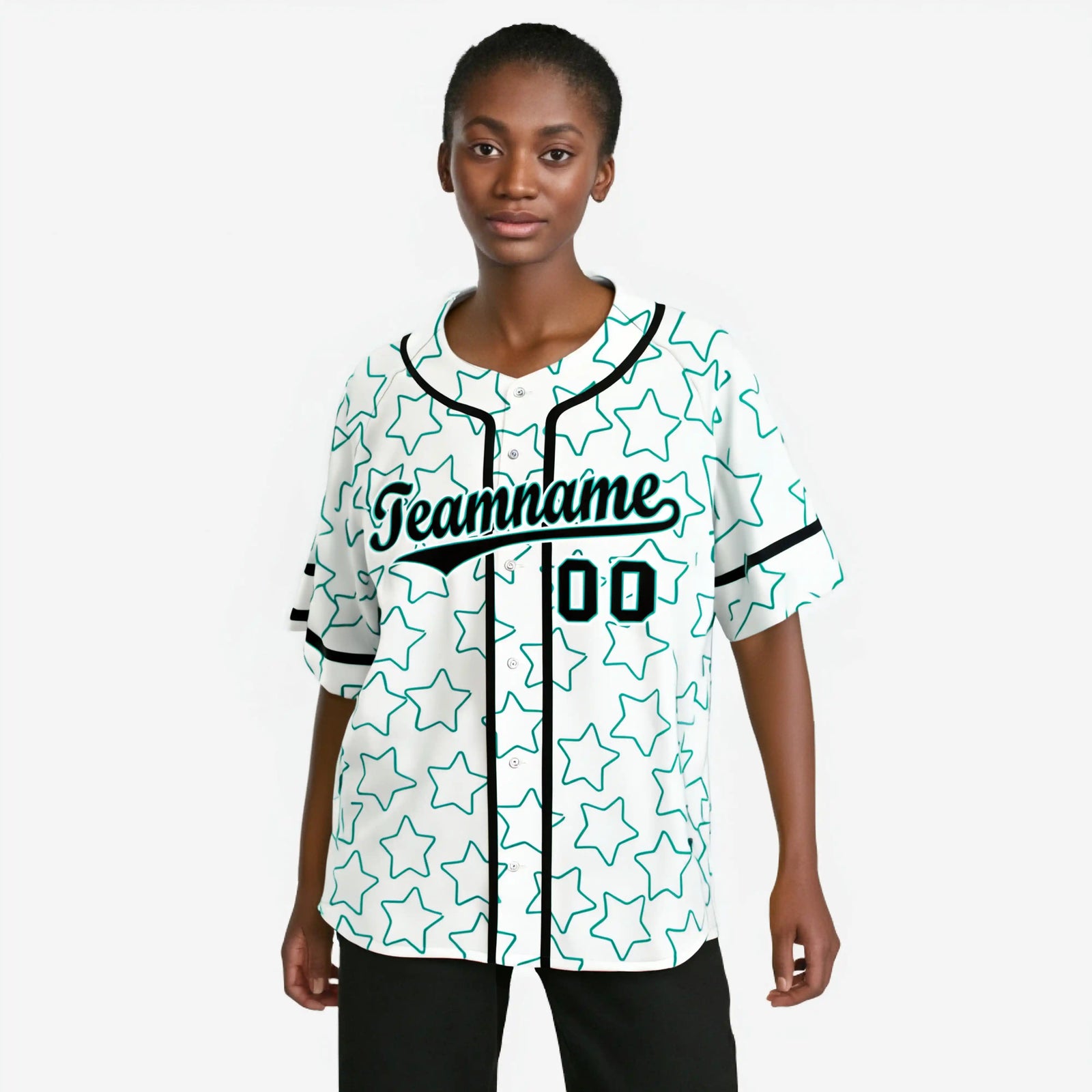 Custom Star White Teal Baseball Jersey Button Down Shirt Personalized for Adults/Youth