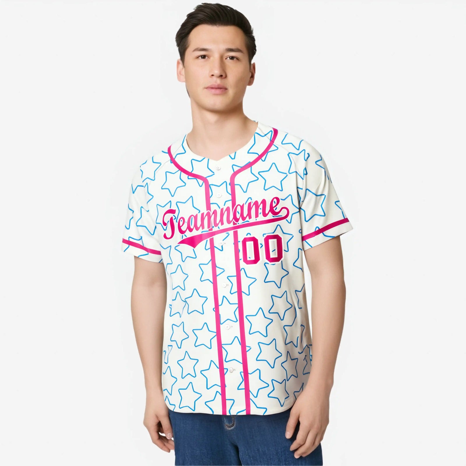 Custom Star White Pink Baseball Jersey Button Down Shirt Personalized for Adults/Youth