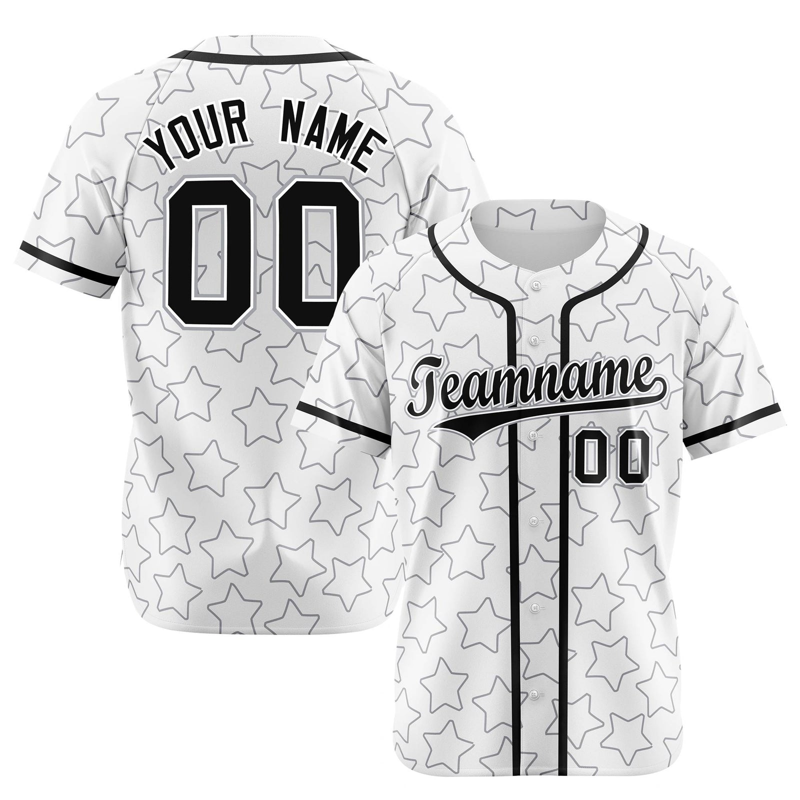 Custom Star White Black Baseball Jersey Button Down Shirt Personalized for Adults/Youth