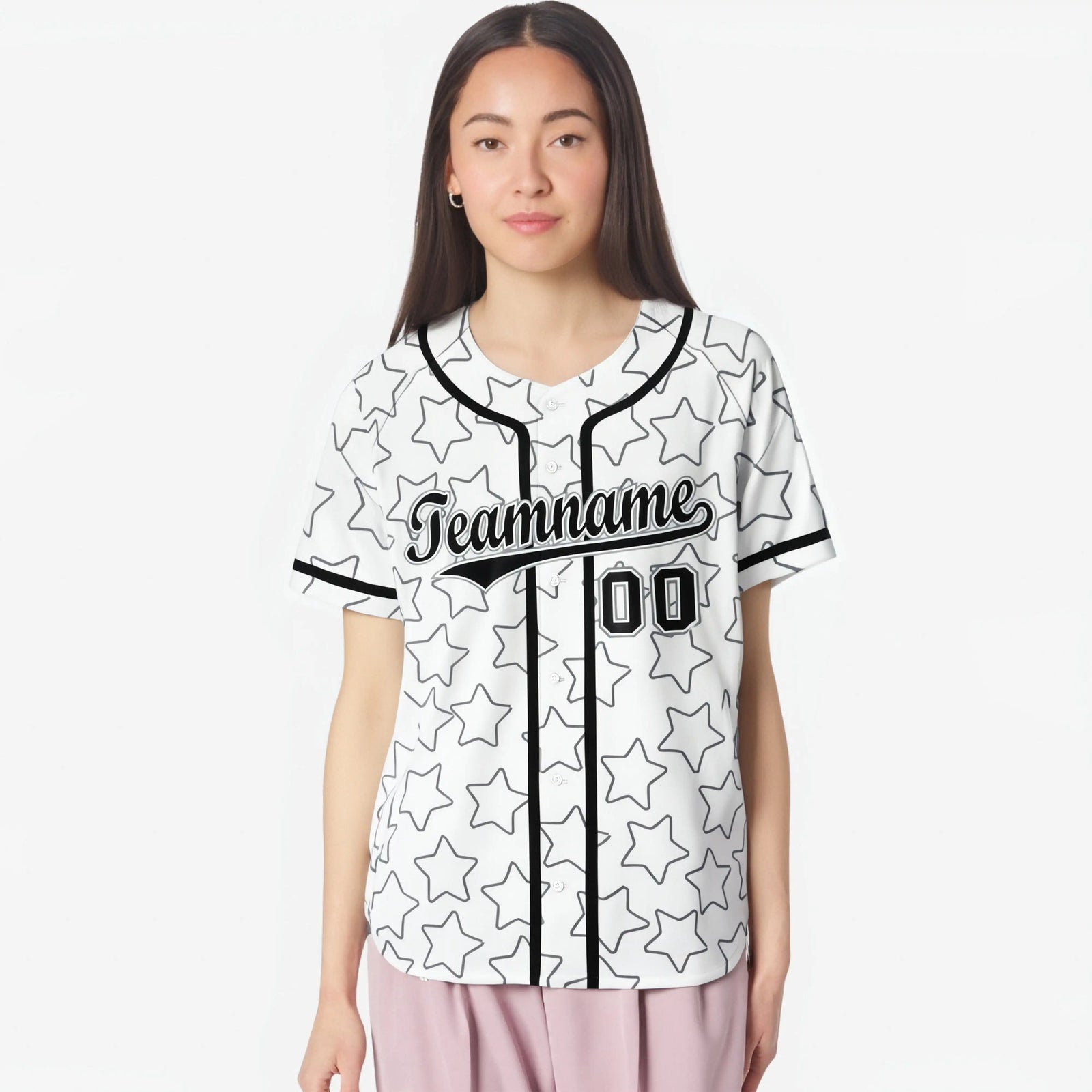 Custom Star White Black Baseball Jersey Button Down Shirt Personalized for Adults/Youth