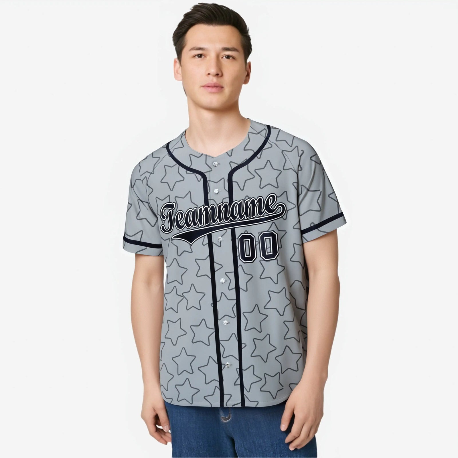 Custom Star Gray Black Baseball Jersey Button Down Shirt Personalized for Adults/Youth