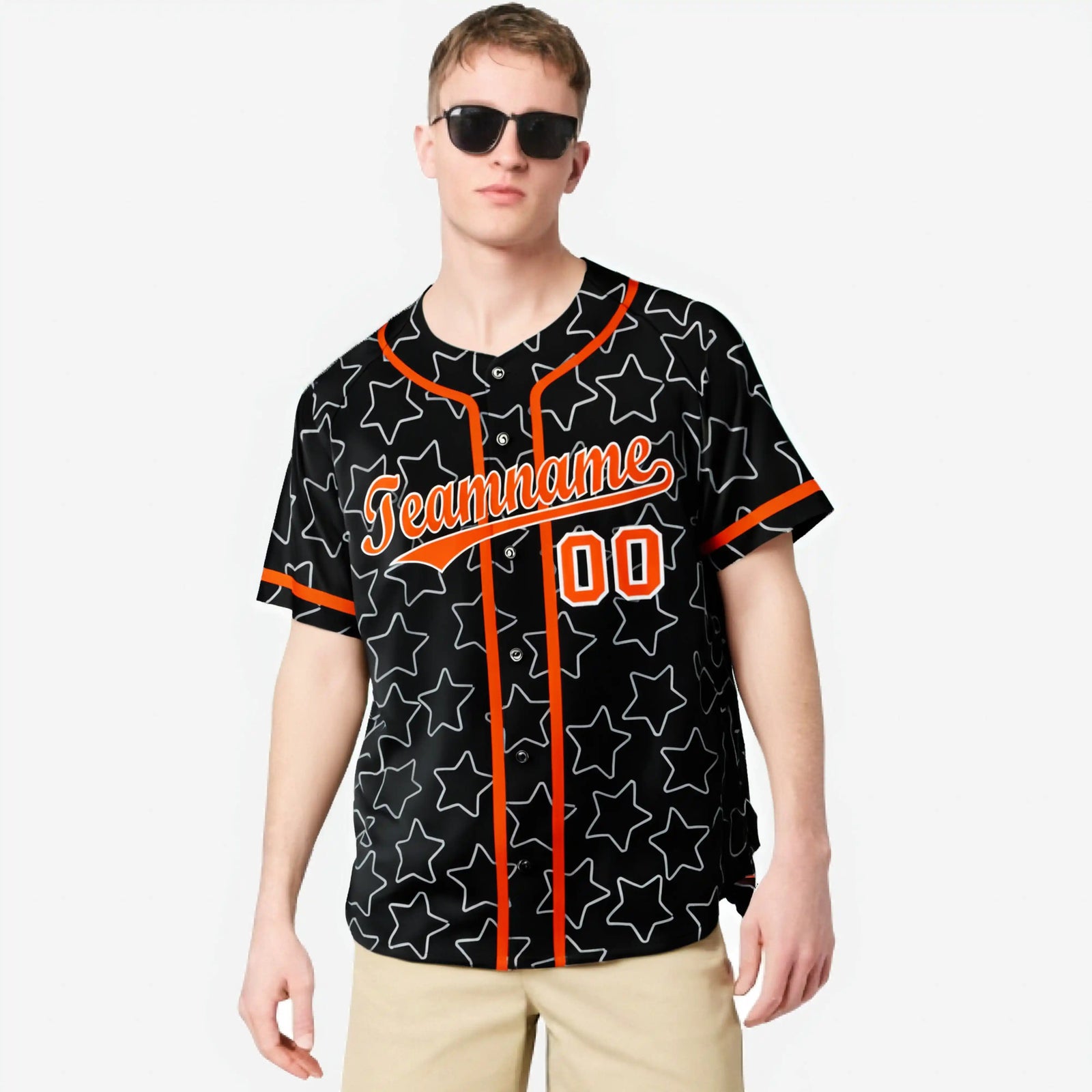 Custom Star Black Orange Baseball Jersey Button Down Shirt Personalized for Adults/Youth