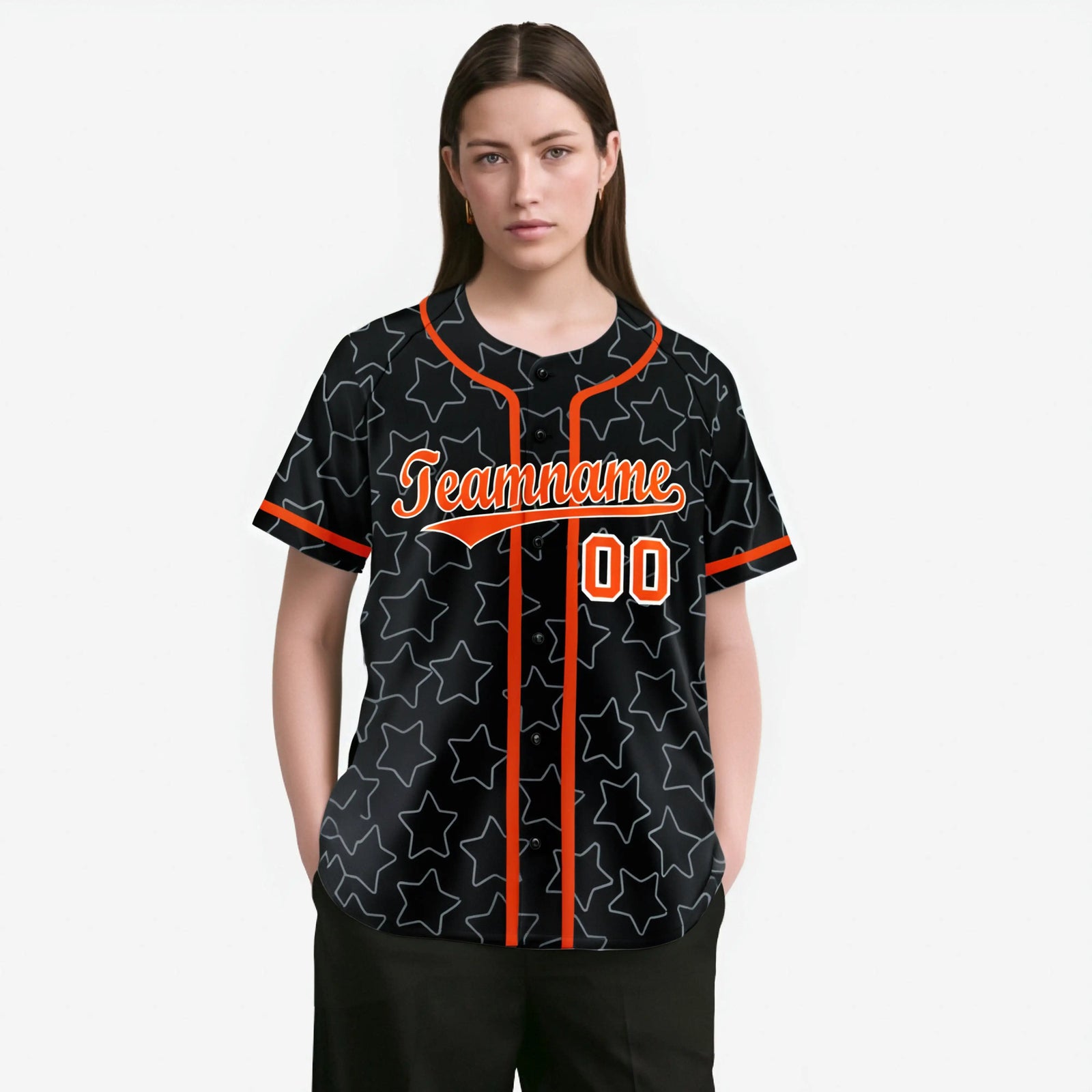 Custom Star Black Orange Baseball Jersey Button Down Shirt Personalized for Adults/Youth