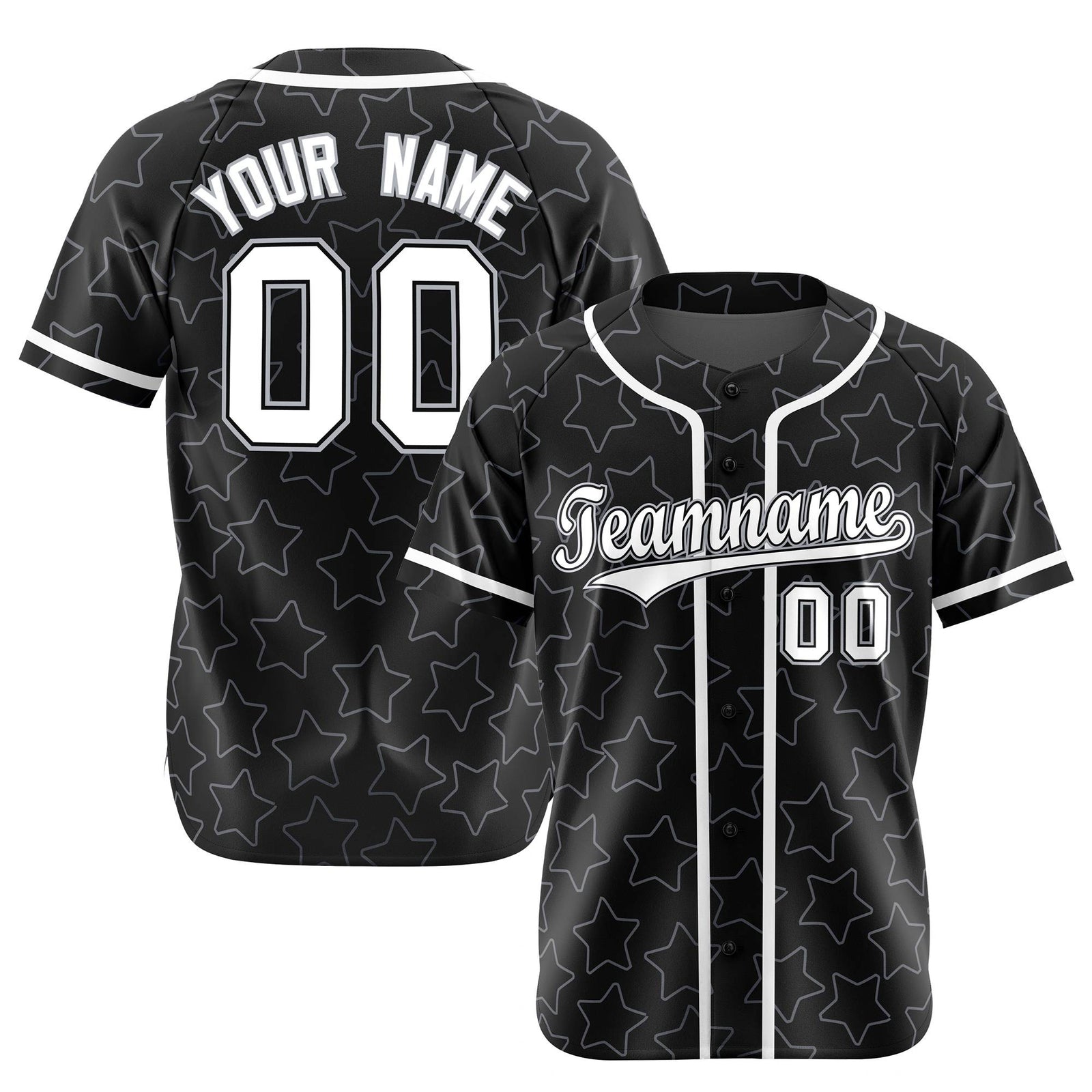 Custom Star Black White Baseball Jersey Button Down Shirt Personalized for Adults/Youth
