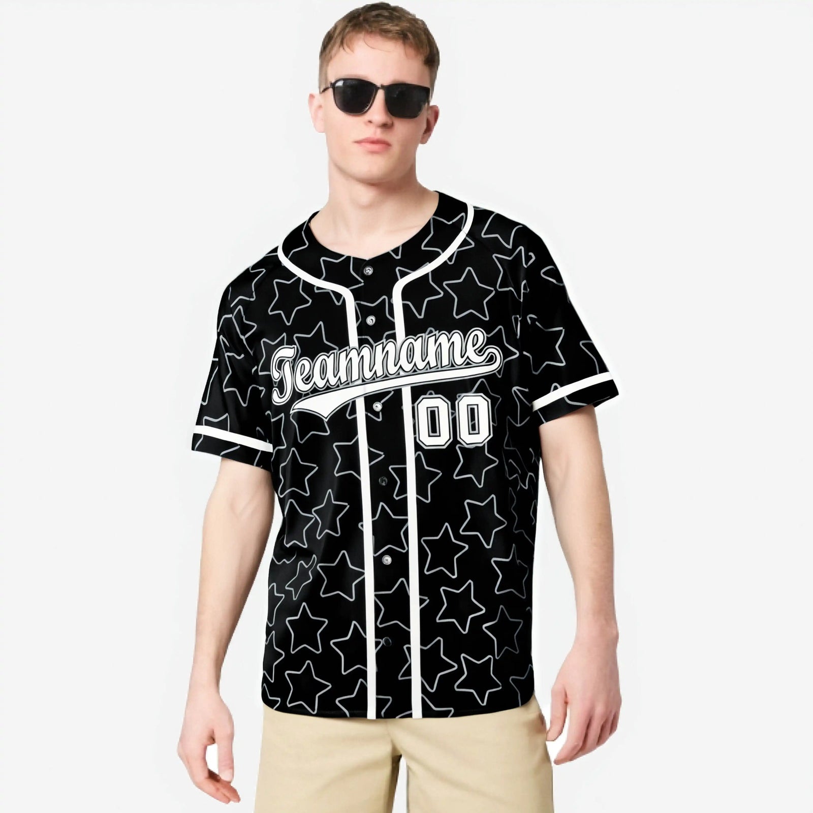 Custom Star Black White Baseball Jersey Button Down Shirt Personalized for Adults/Youth