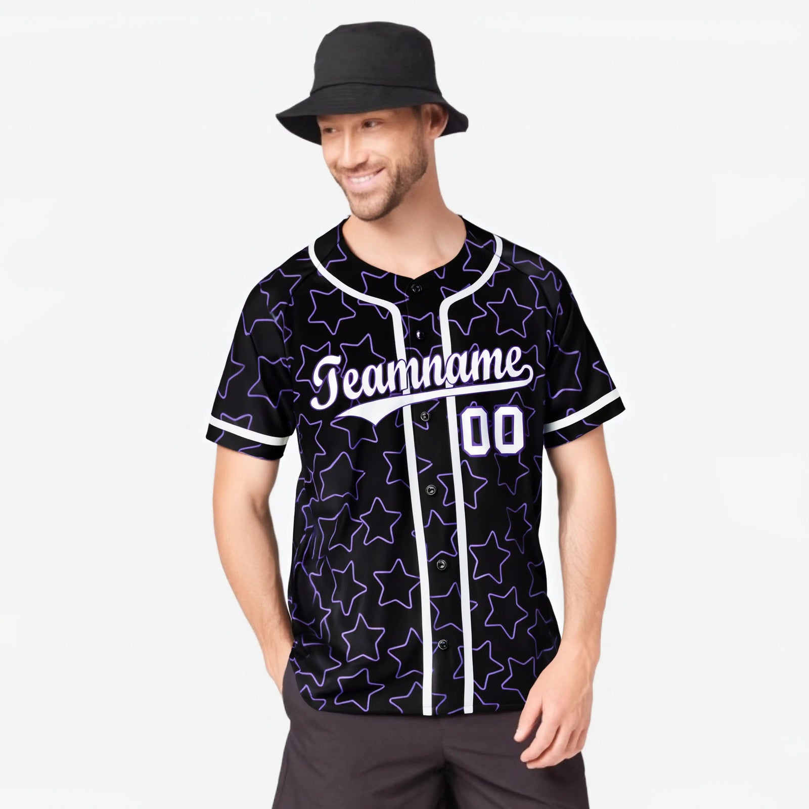 Custom Star Black White Baseball Jersey Button Down Shirt Personalized for Adults/Youth