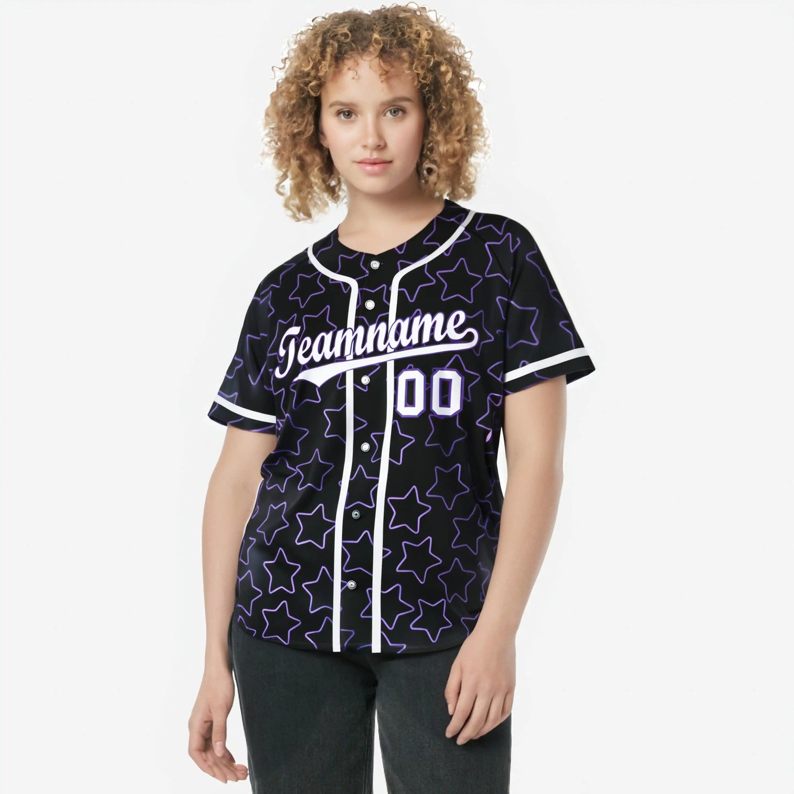 Custom Star Black White Baseball Jersey Button Down Shirt Personalized for Adults/Youth