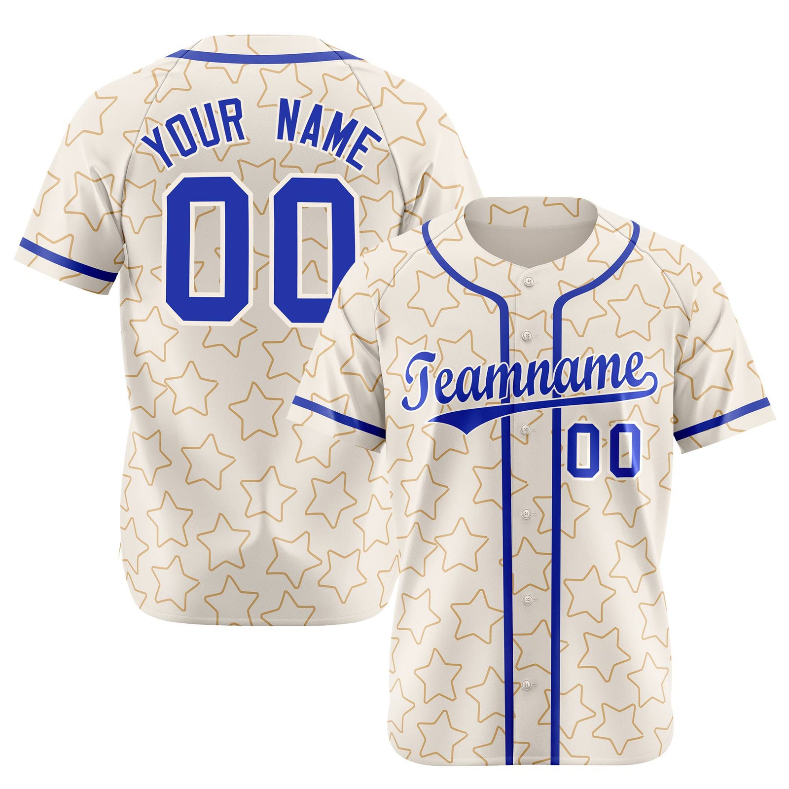 Custom Star Cream Blue Baseball Jersey Button Down Shirt Personalized for Adults/Youth
