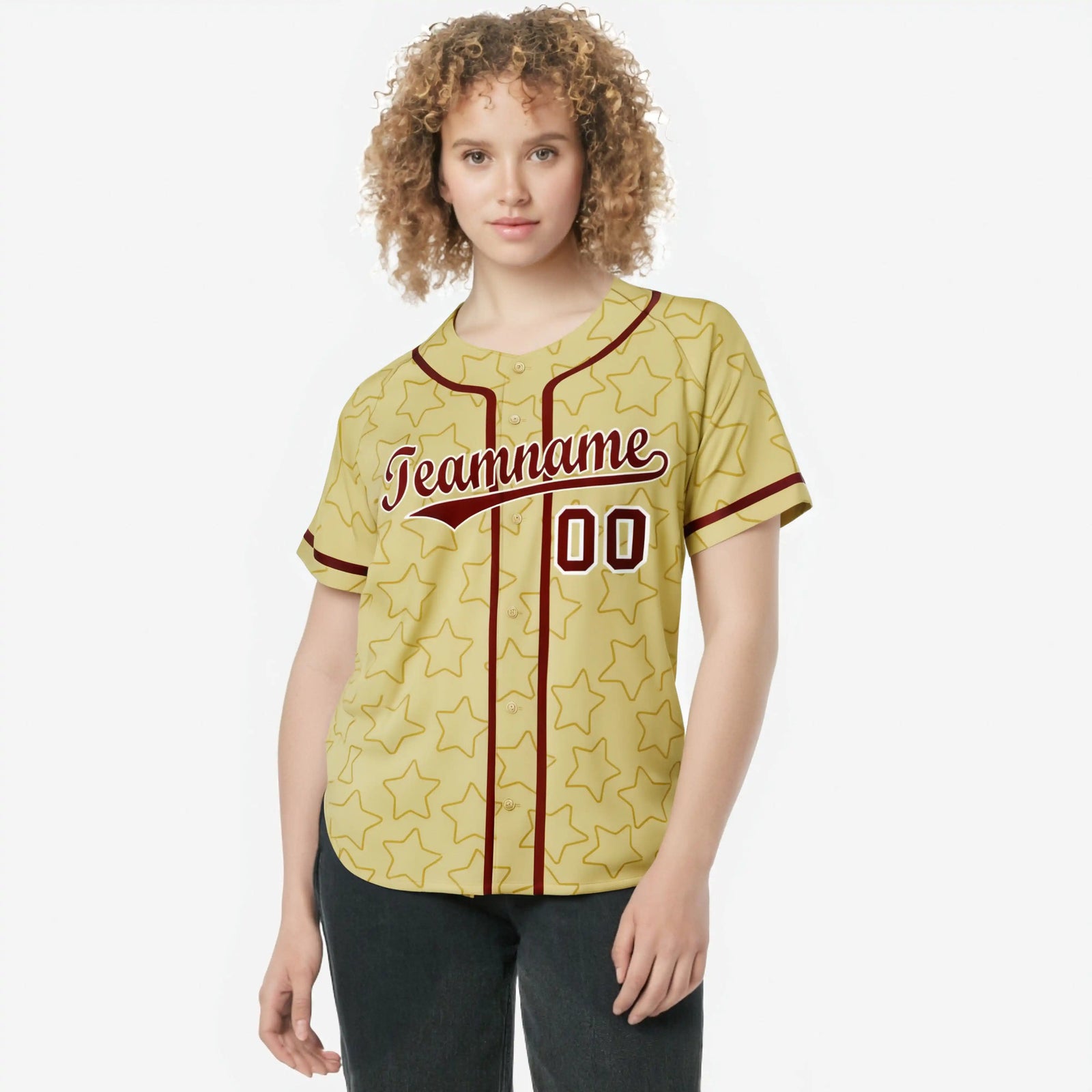 Custom Star Gold Red Baseball Jersey Button Down Shirt Personalized for Adults/Youth