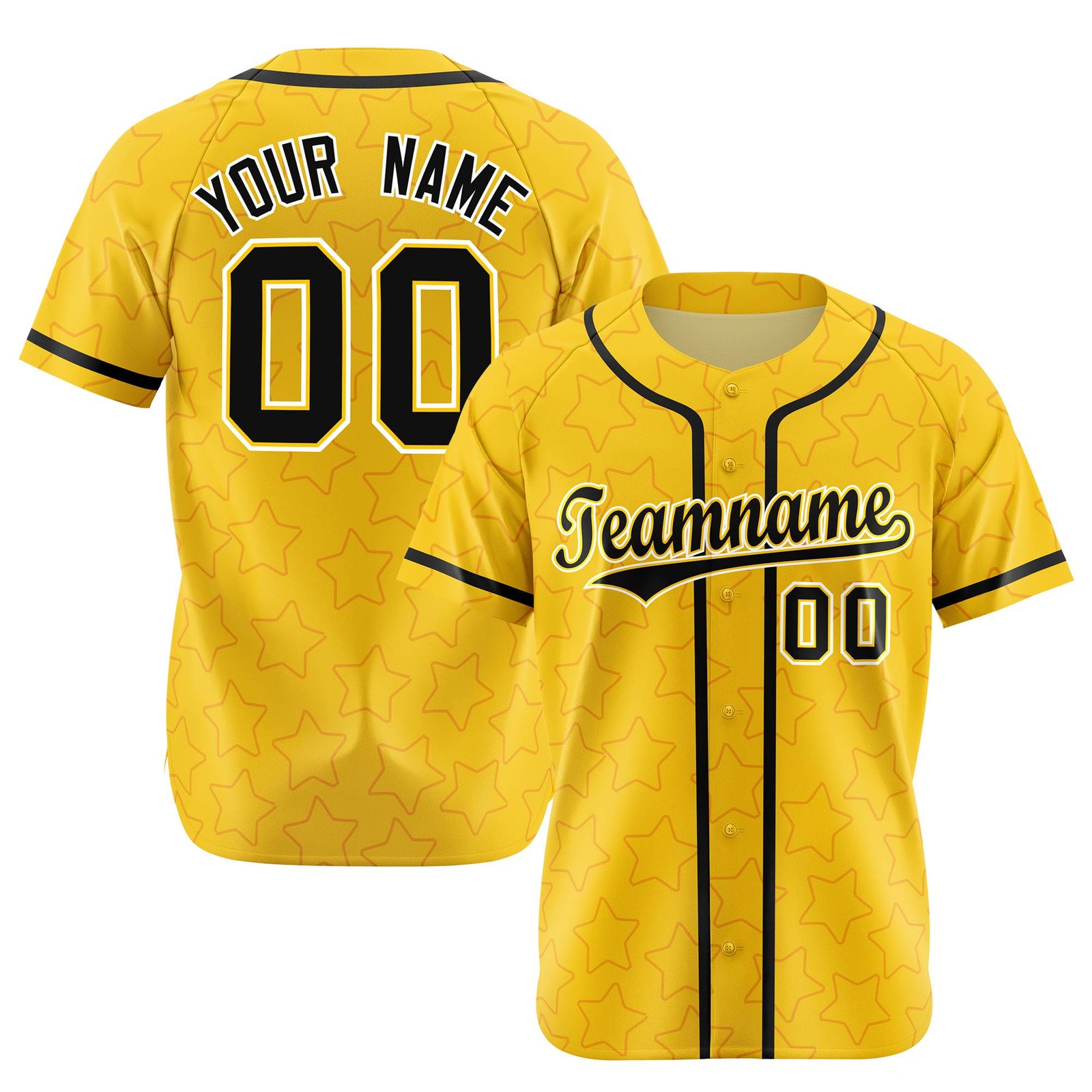 Custom Star Gold Black Baseball Jersey Button Down Shirt Personalized for Adults/Youth