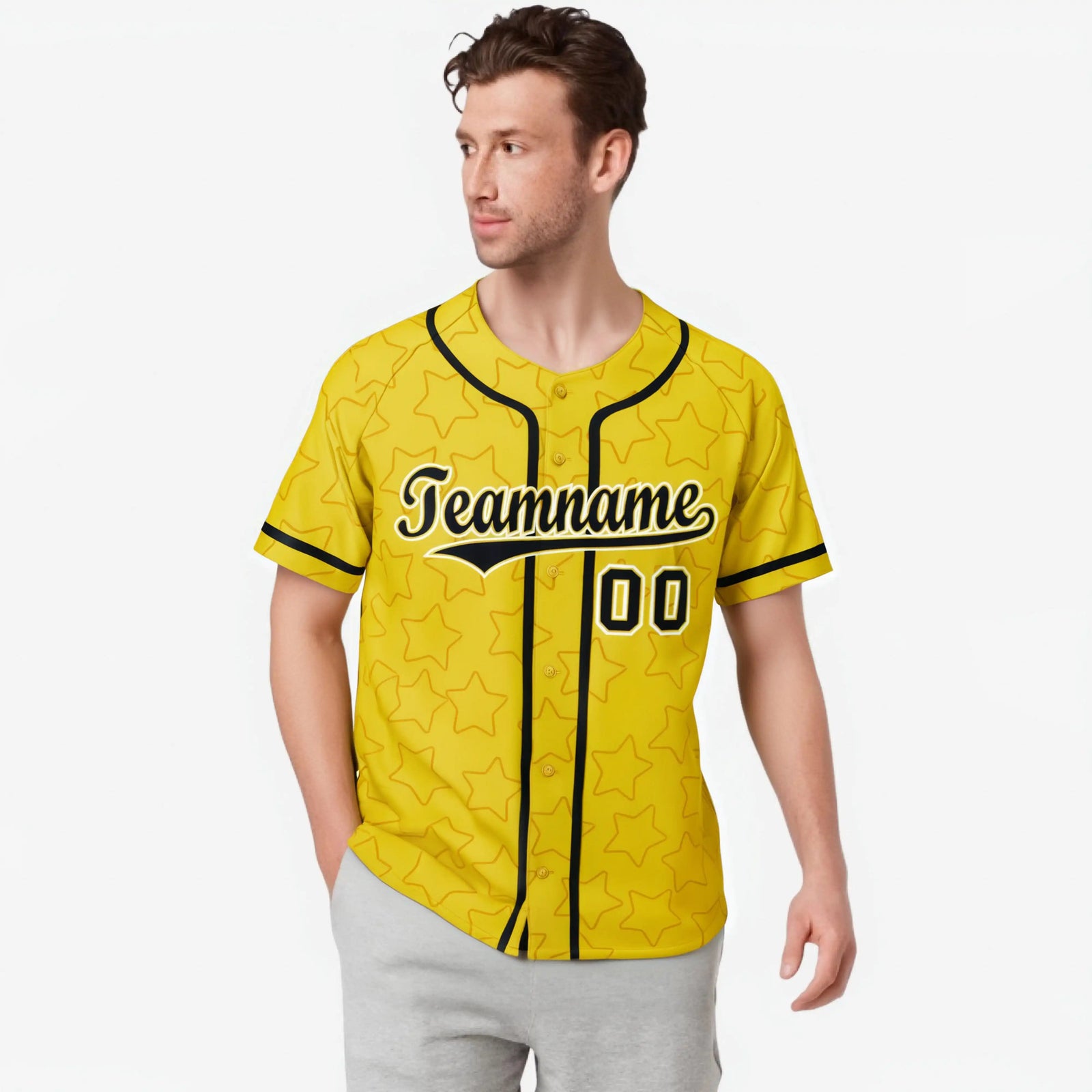 Custom Star Gold Black Baseball Jersey Button Down Shirt Personalized for Adults/Youth