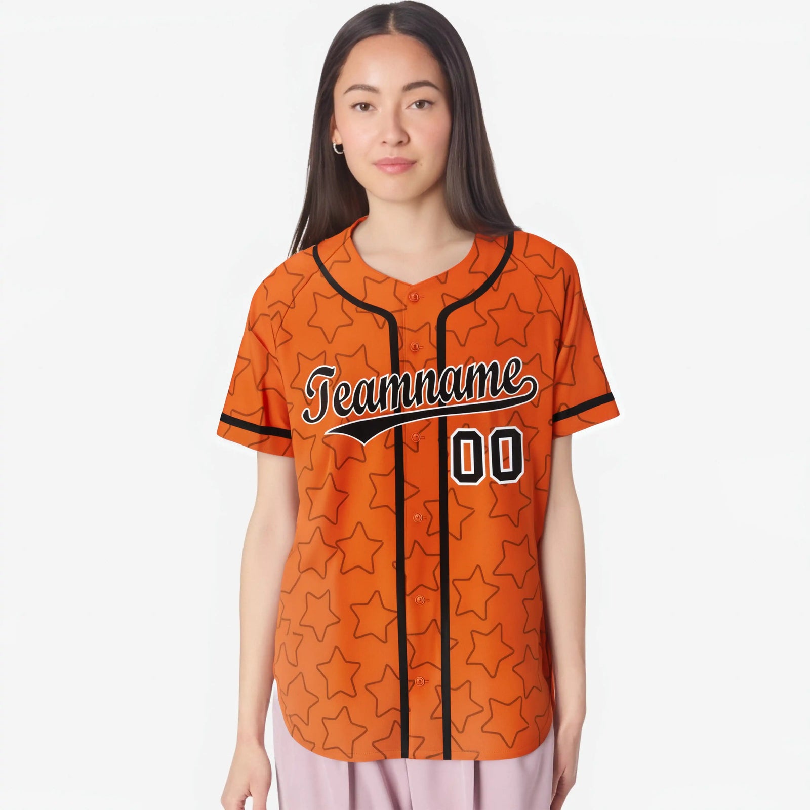 Custom Star Orange Black Baseball Jersey Button Down Shirt Personalized for Adults/Youth