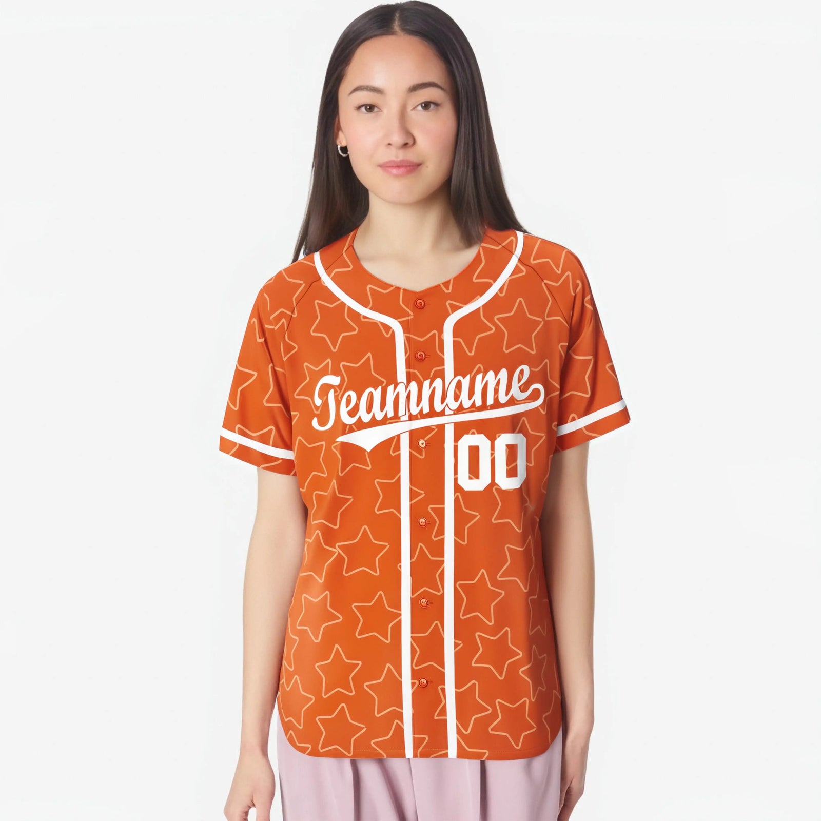 Custom Star Orange White Baseball Jersey Button Down Shirt Personalized for Adults/Youth