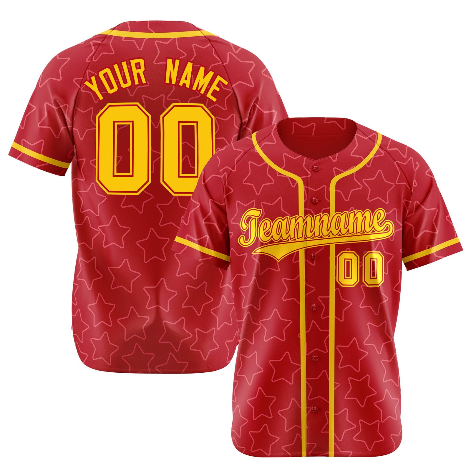 Custom Star Red Gold Baseball Jersey Button Down Shirt Personalized for Adults/Youth