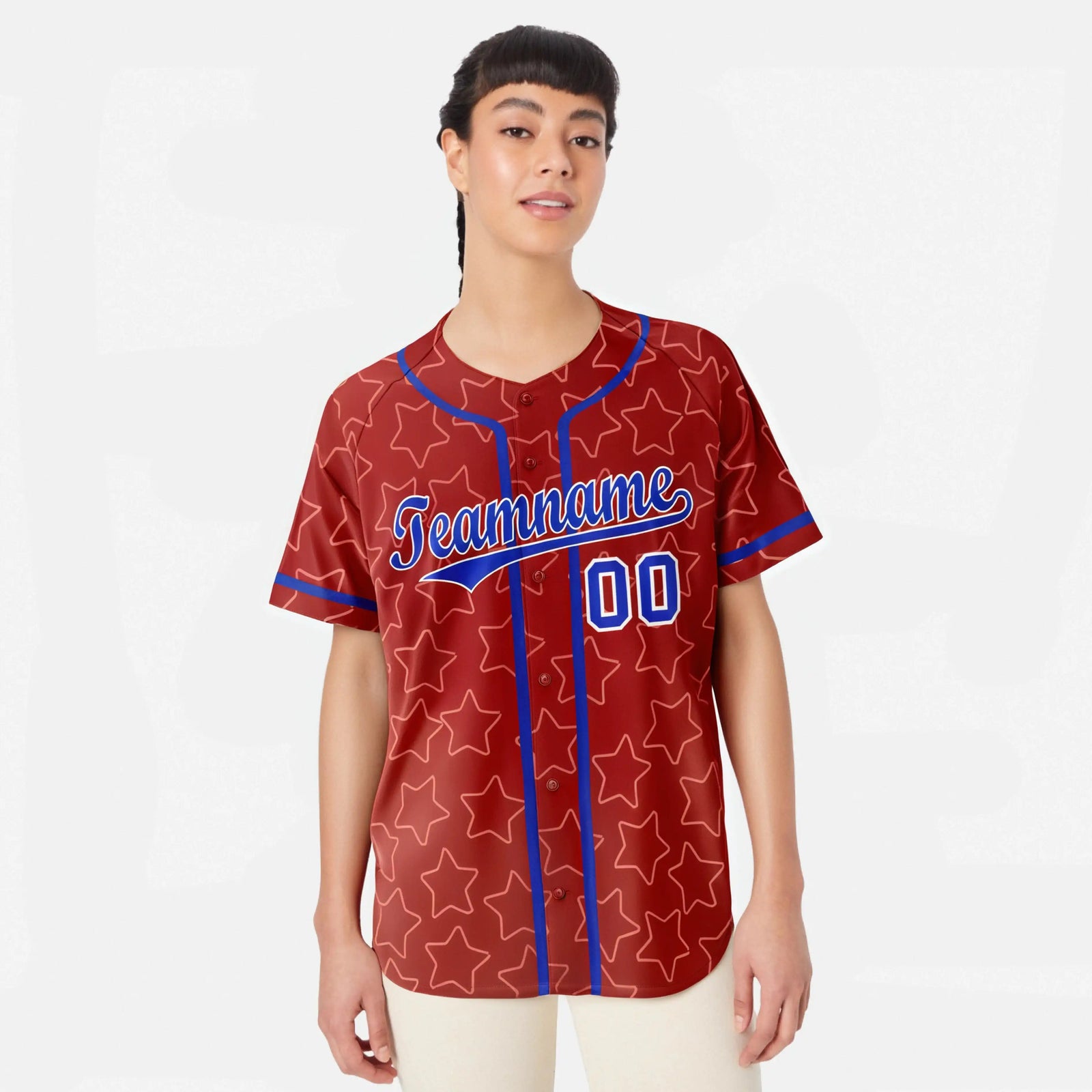 Custom Star Red Blue Baseball Jersey Button Down Shirt Personalized for Adults/Youth