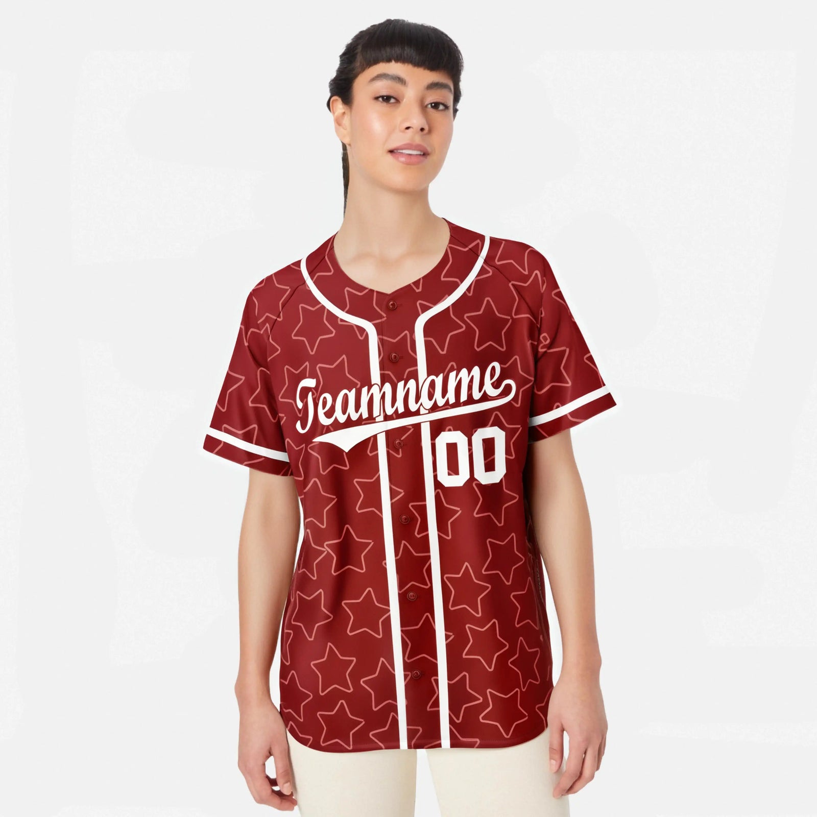 Custom Star Red Black Baseball Jersey Button Down Shirt Personalized for Adults/Youth
