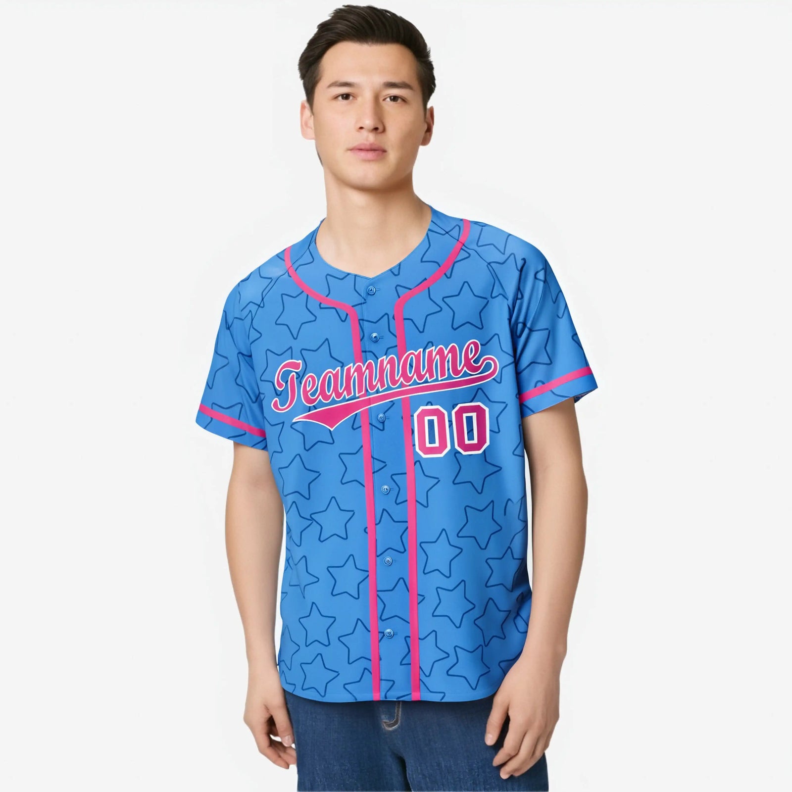 Custom Star Blue Red Baseball Jersey Button Down Shirt Personalized for Adults/Youth