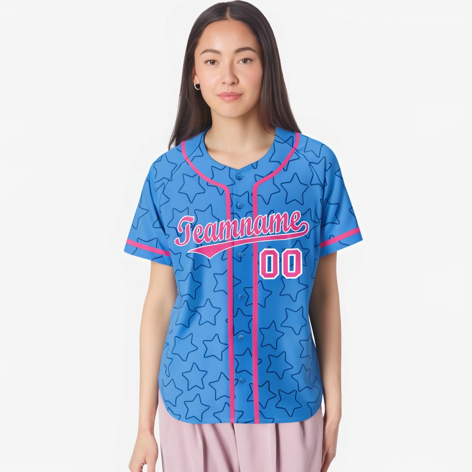 Custom Star Blue Red Baseball Jersey Button Down Shirt Personalized for Adults/Youth