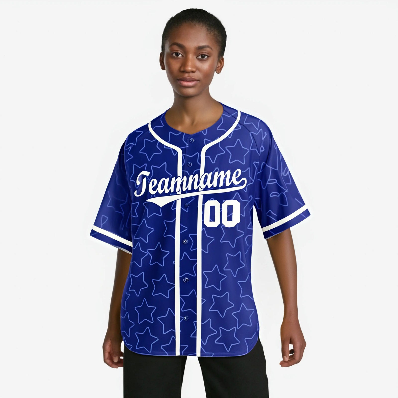 Custom Star Blue White Baseball Jersey Button Down Shirt Personalized for Adults/Youth