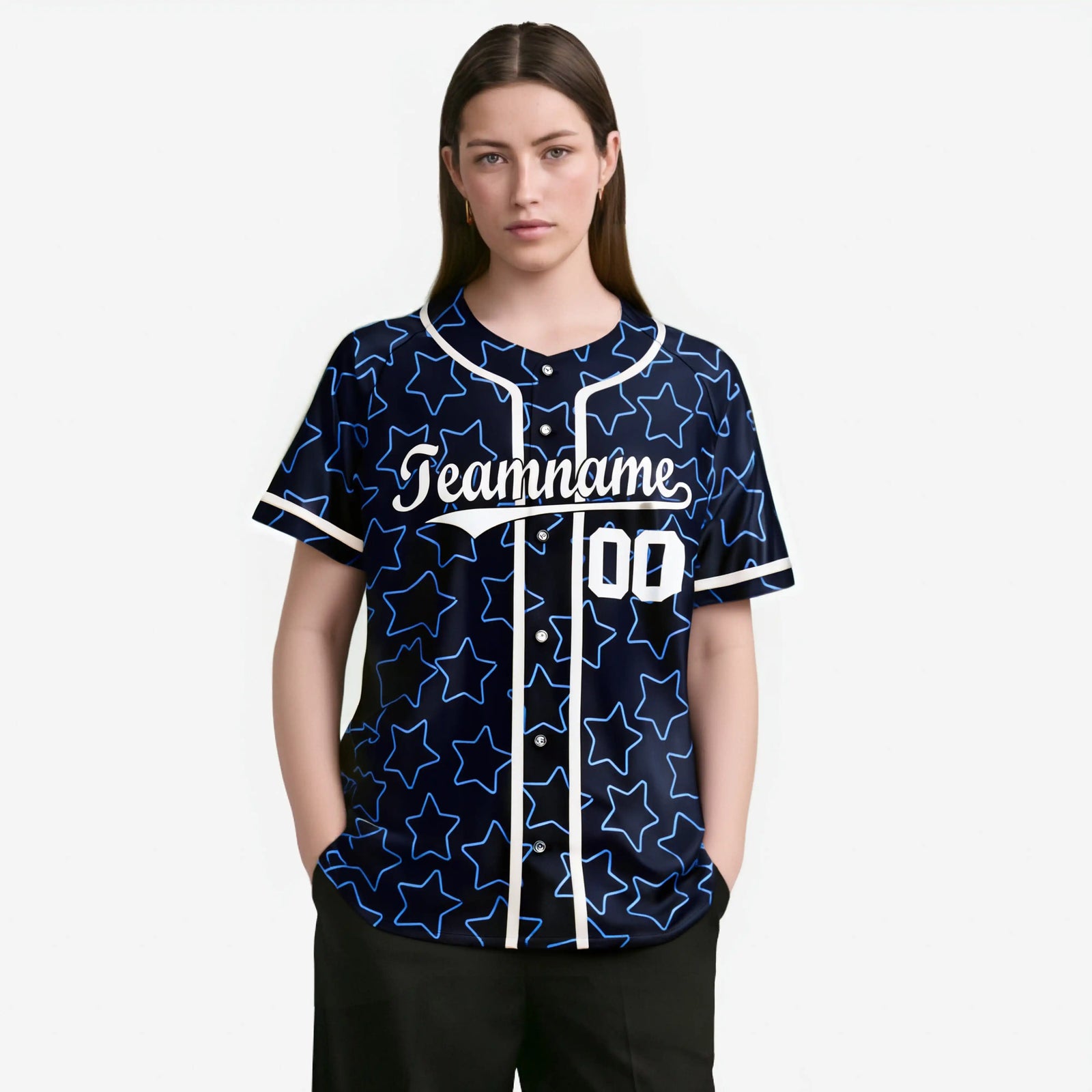 Custom Star Navy Blue-White Baseball Jersey Button Down Shirt Personalized for Adults/Youth