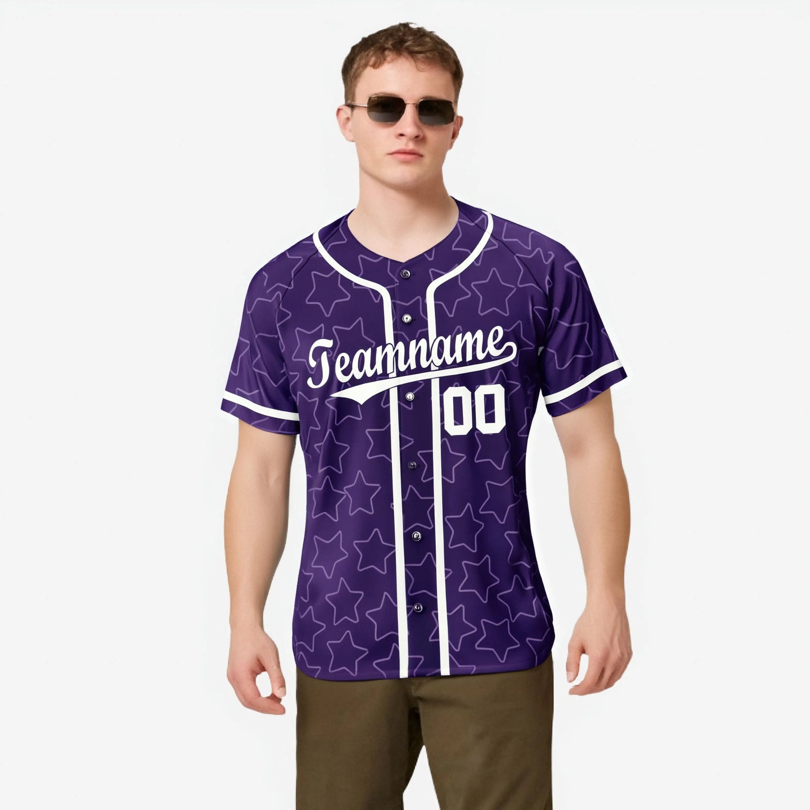 Custom Star Purple White Baseball Jersey Button Down Shirt Personalized for Adults/Youth