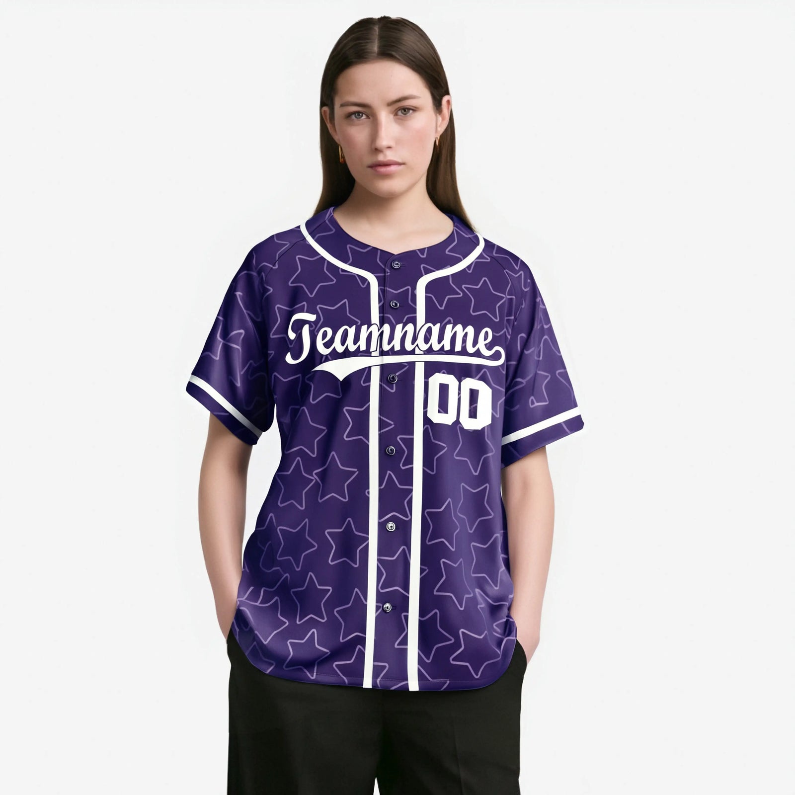 Custom Star Purple White Baseball Jersey Button Down Shirt Personalized for Adults/Youth