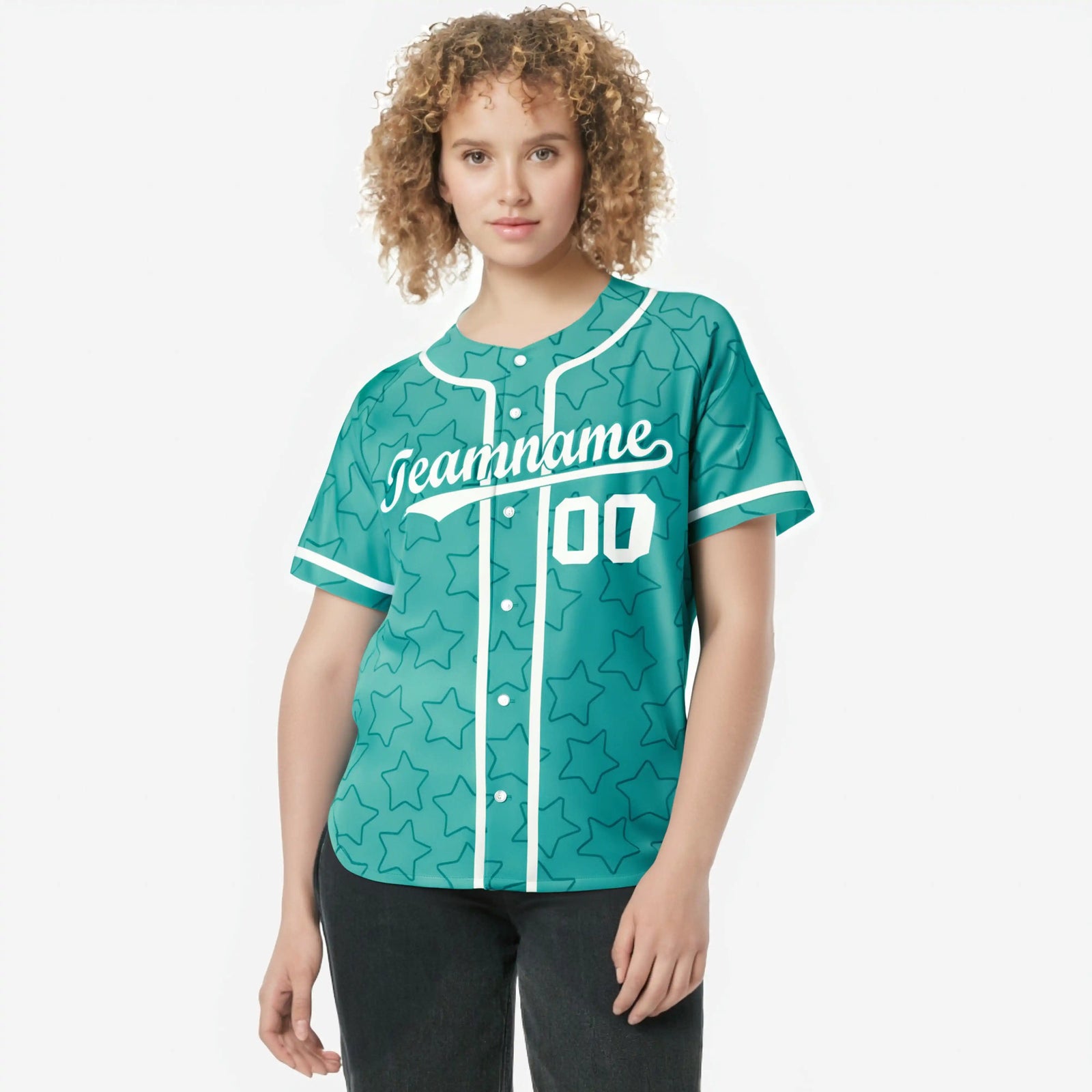 Custom Star Turquoise White Baseball Jersey Button Down Shirt Personalized for Adults/Youth