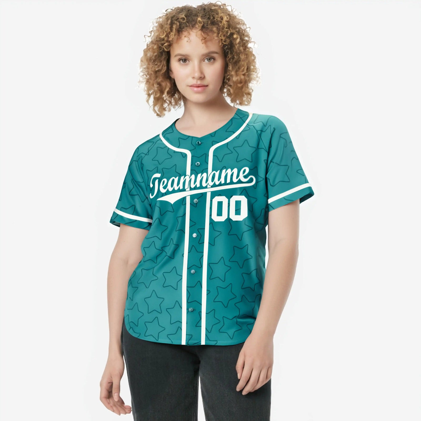 Custom Star Turquoise White Baseball Jersey Button Down Shirt Personalized for Adults/Youth