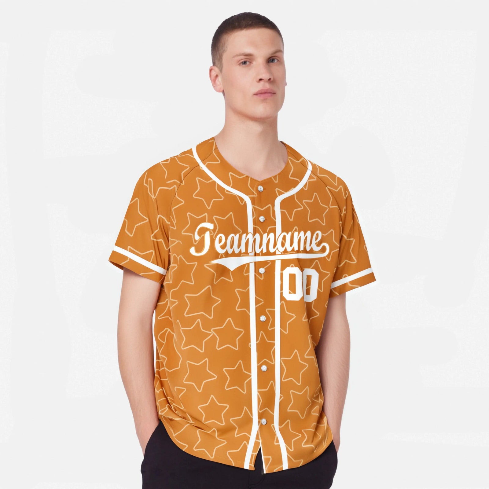 Custom Star Orange White Baseball Jersey Button Down Shirt Personalized for Adults/Youth