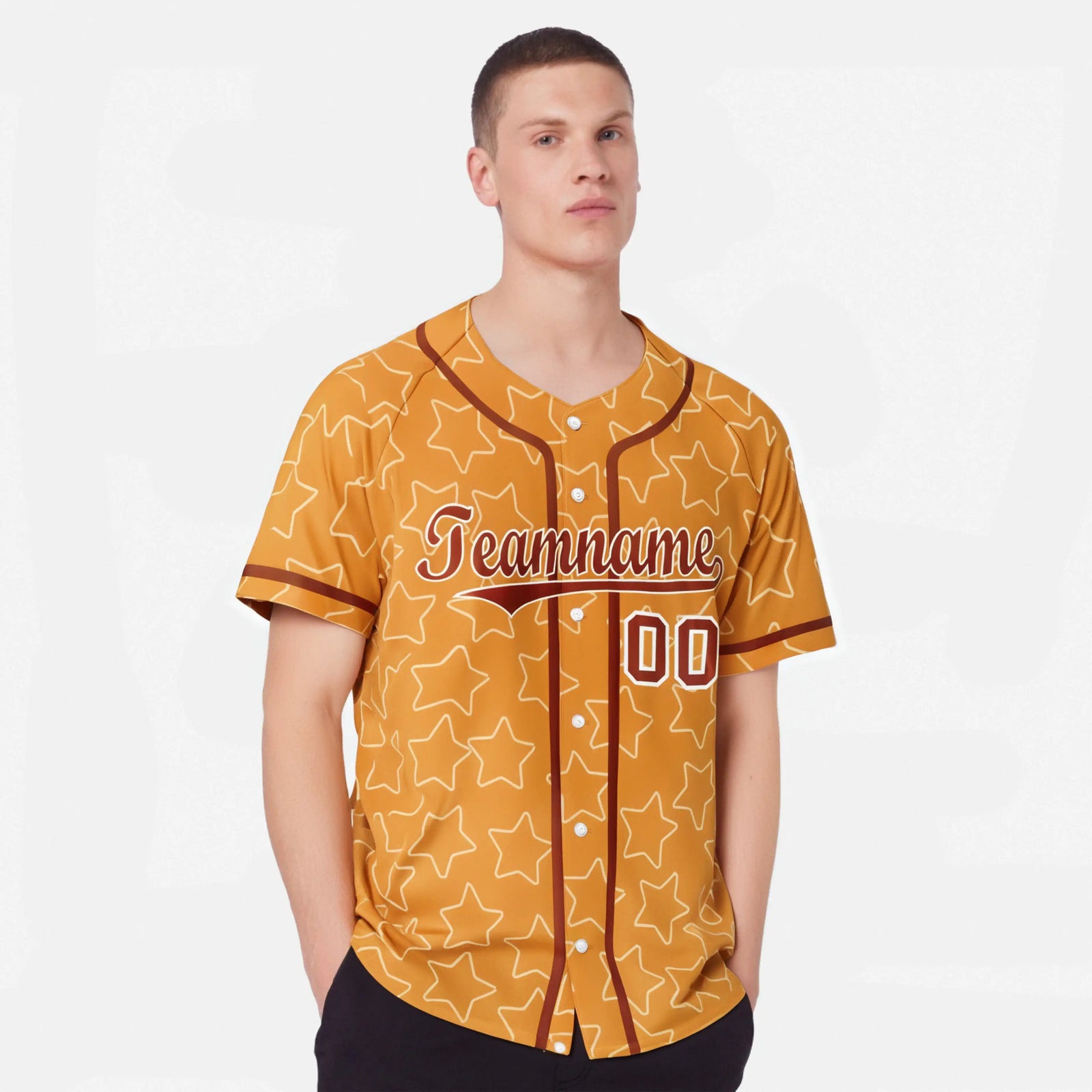 Custom Star Orange Red Baseball Jersey Button Down Shirt Personalized for Adults/Youth