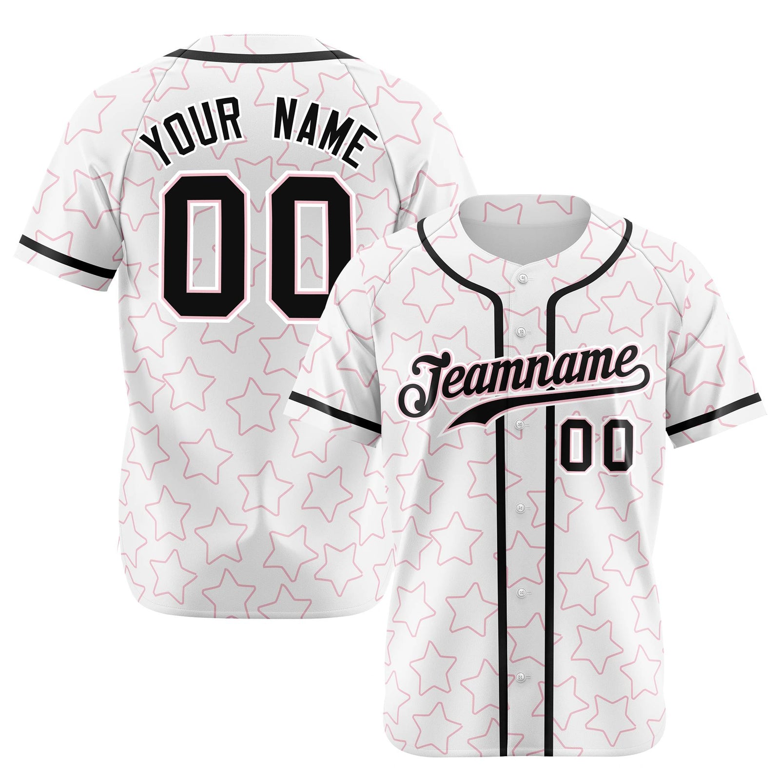 Custom Star White Black Baseball Jersey Button Down Shirt Personalized for Adults/Youth