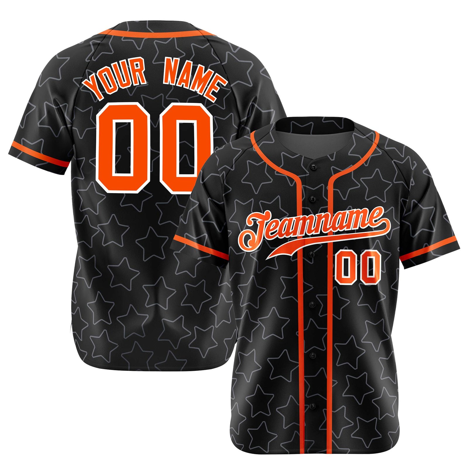 Custom Star Black Orange Baseball Jersey Button Down Shirt Personalized for Adults/Youth