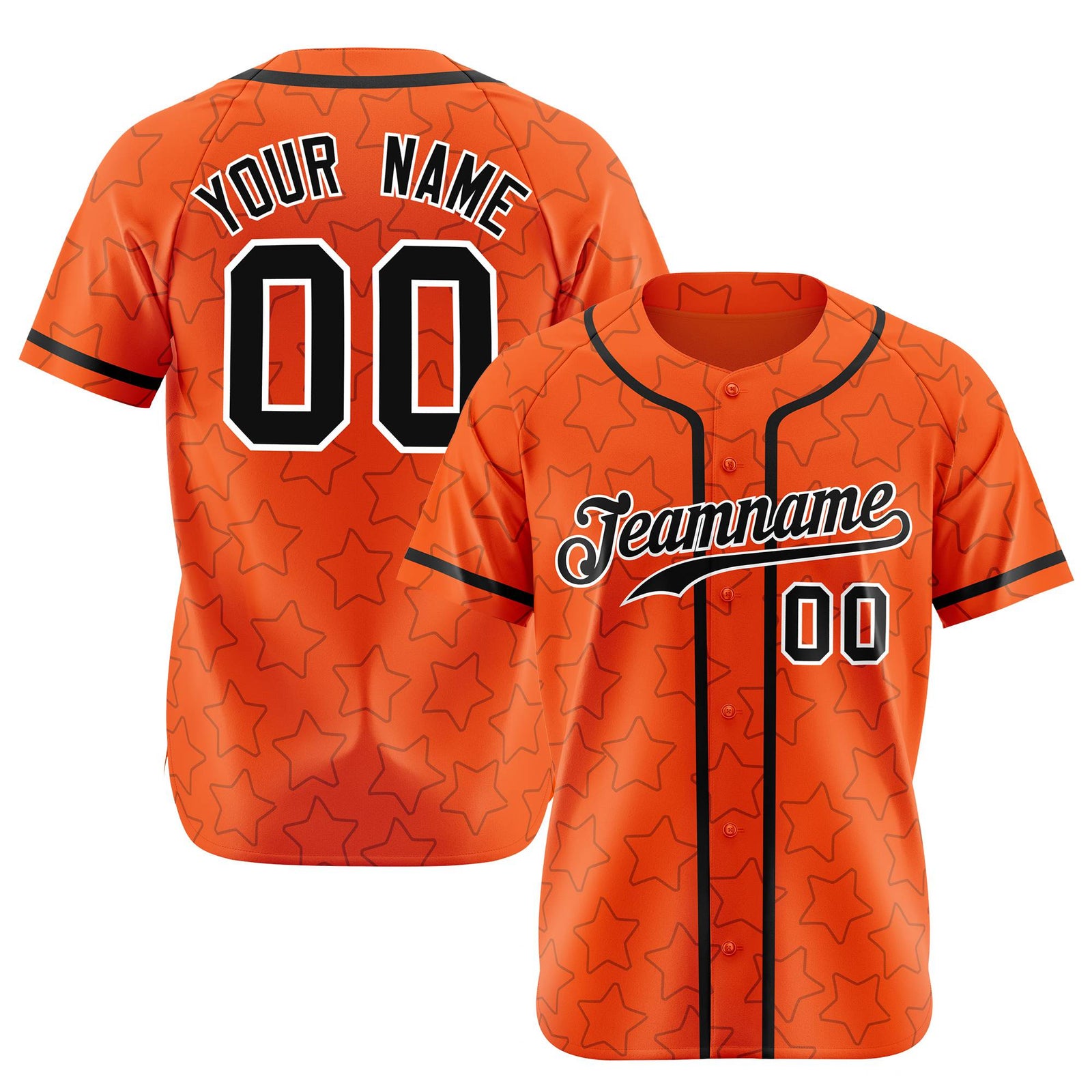 Custom Star Orange Black Baseball Jersey Button Down Shirt Personalized for Adults/Youth